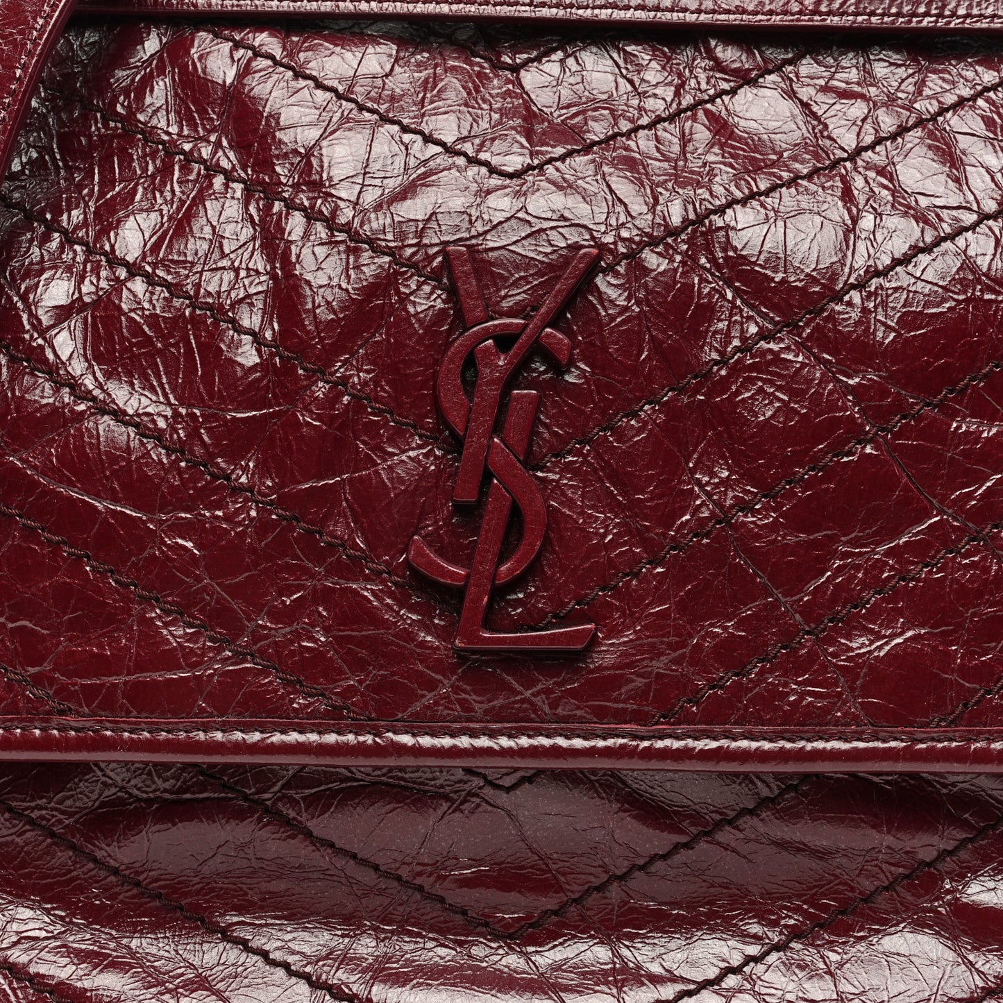 Crinkled Calfskin Matelasse Monogram Large Niki Chain Satchel Rouge Legion