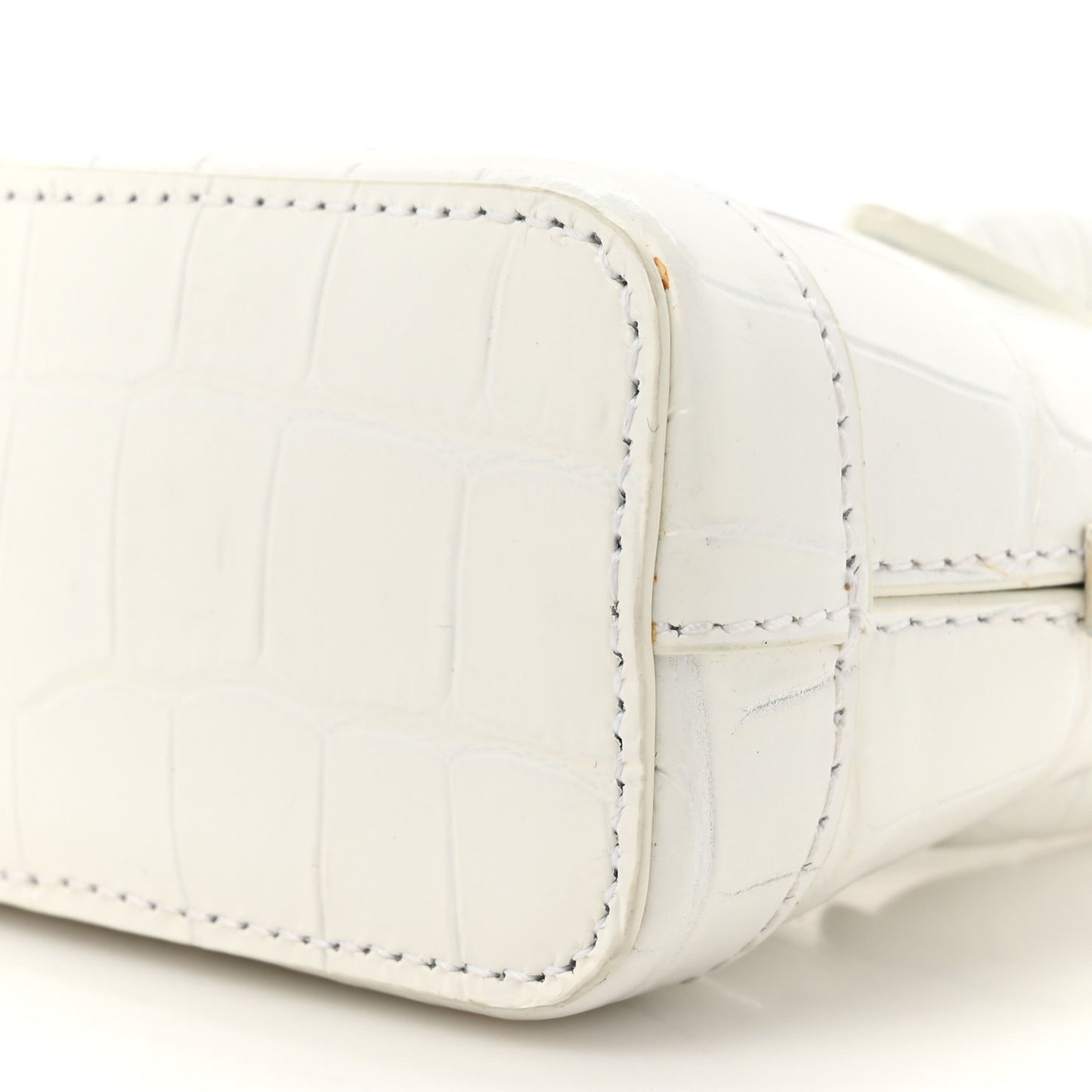 Calfskin Logo Crocodile Embossed Mini Ville Top Handle Bag White Black