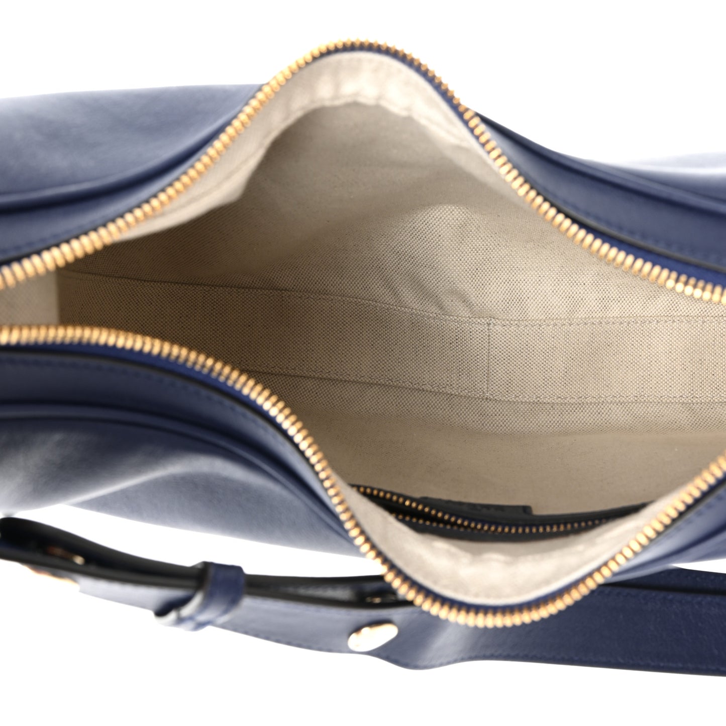 Aria Calfskin Web Large Attache Shoulder Bag Navy
