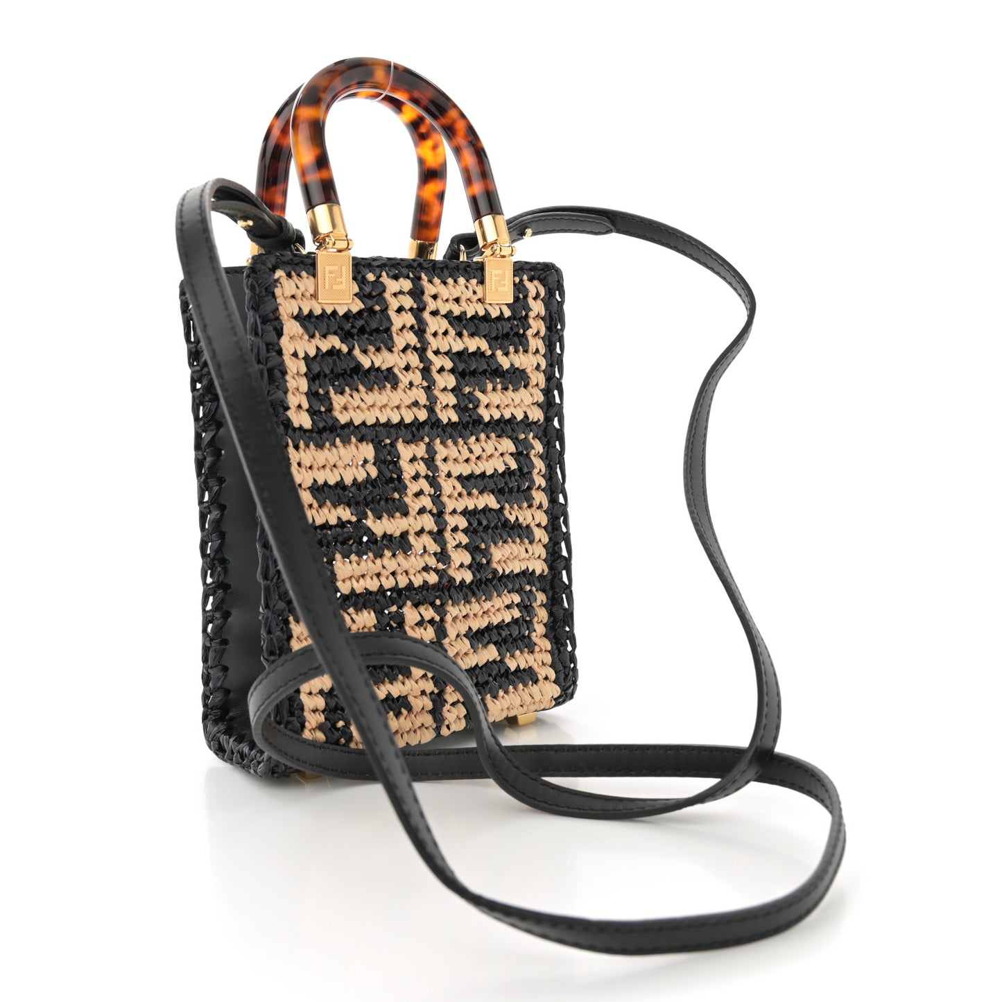 Raffia Plexiglass Crochet Mini Sunshine Shopper Tote Black