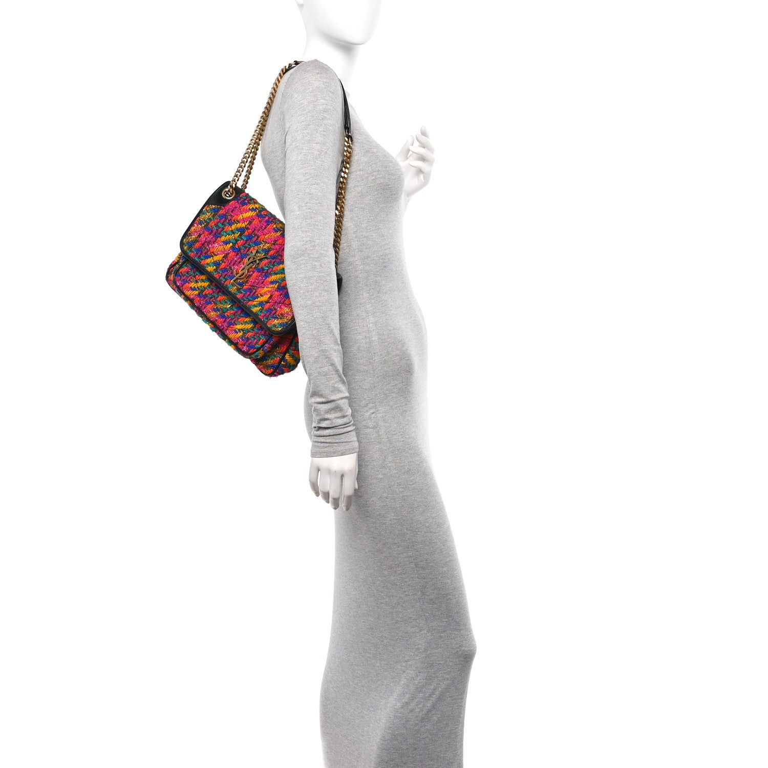 Saint Laurent Tweed Calfskin Matelasse Monogram Medium Niki Chain Satchel Multicolor 2 of 11