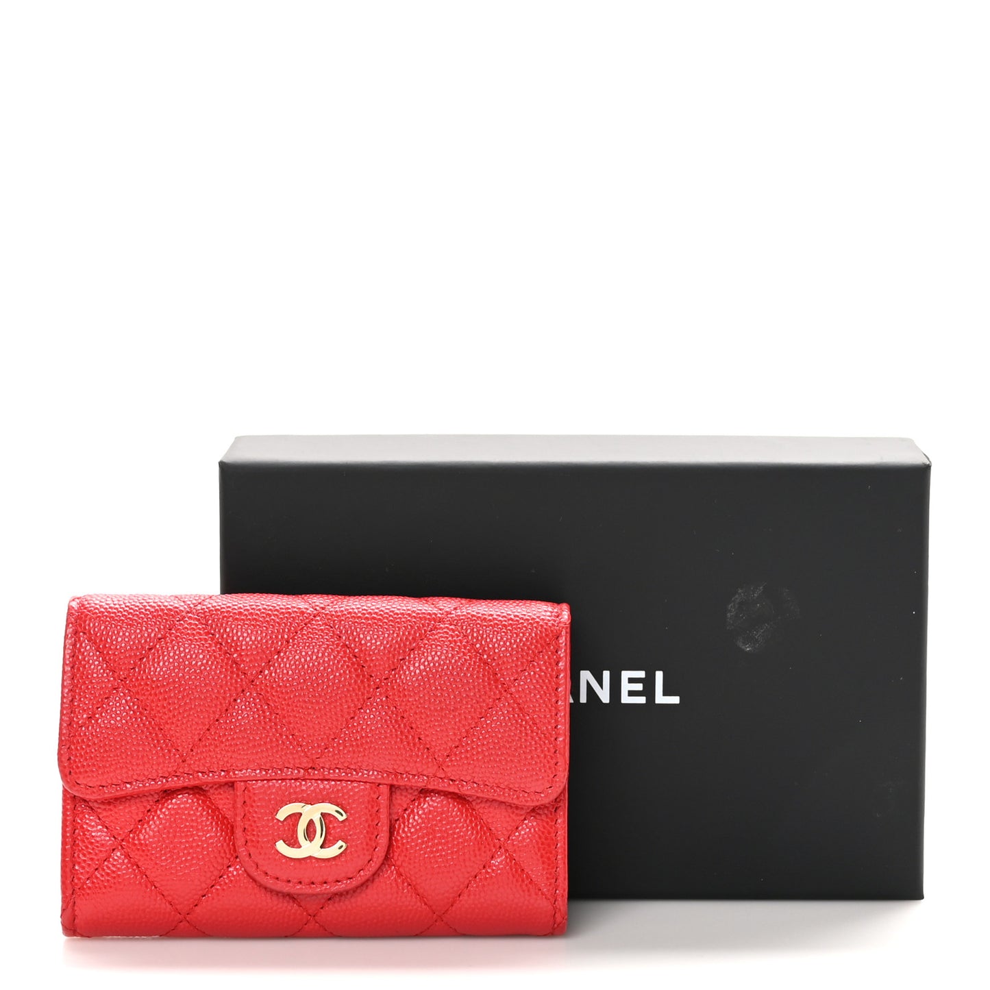 Caviar Quilted Flap Card Holder Wallet Red