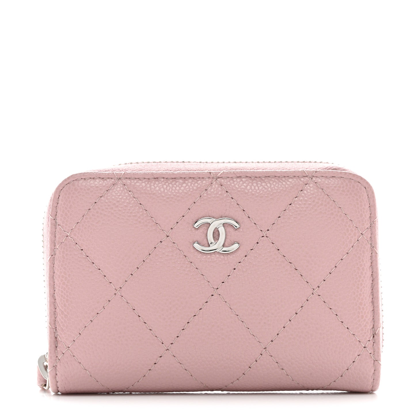 Caviar Quilted Zip Coin Purse Light Pink