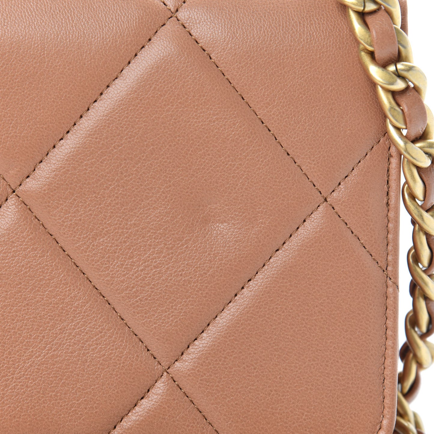 Lambskin Quilted Chanel 19 Wallet On Chain WOC Brown