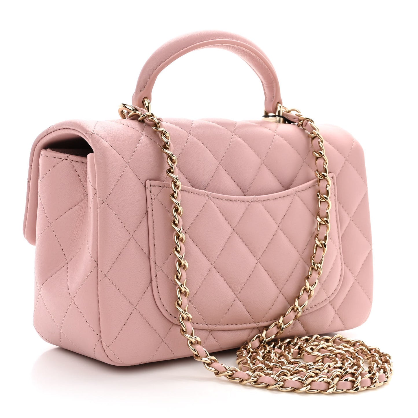 Lambskin Quilted Mini Top Handle Rectangular Flap Light Pink