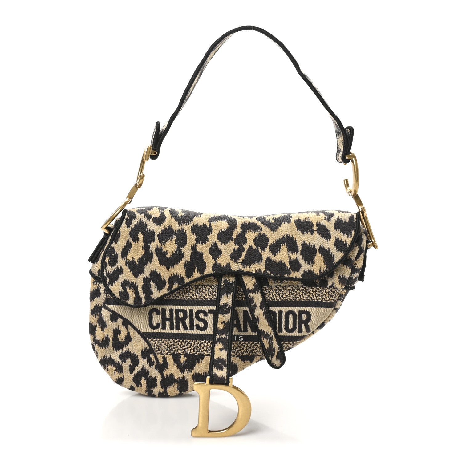 Christian Dior Canvas Mizza Embroidered Saddle Bag Beige