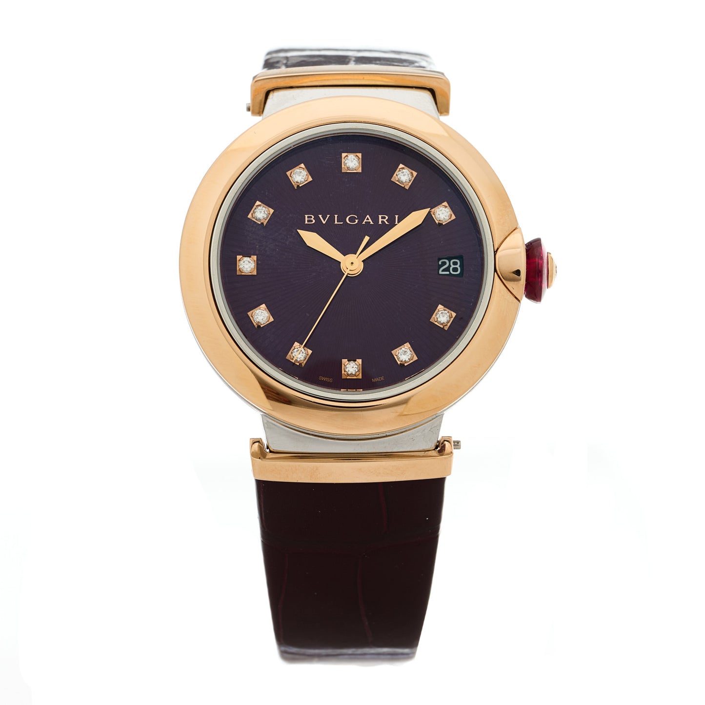 Stainless Steel 18K Rose Gold Alligator Diamond 36mm LVCEA Automatic Watch Burgundy