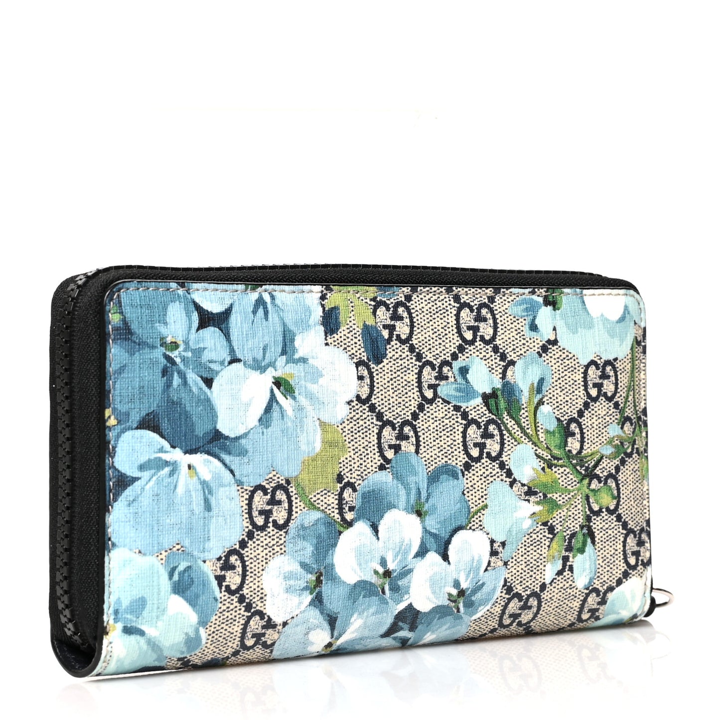 GG Supreme Monogram Blooms Zip Around Wallet Blue