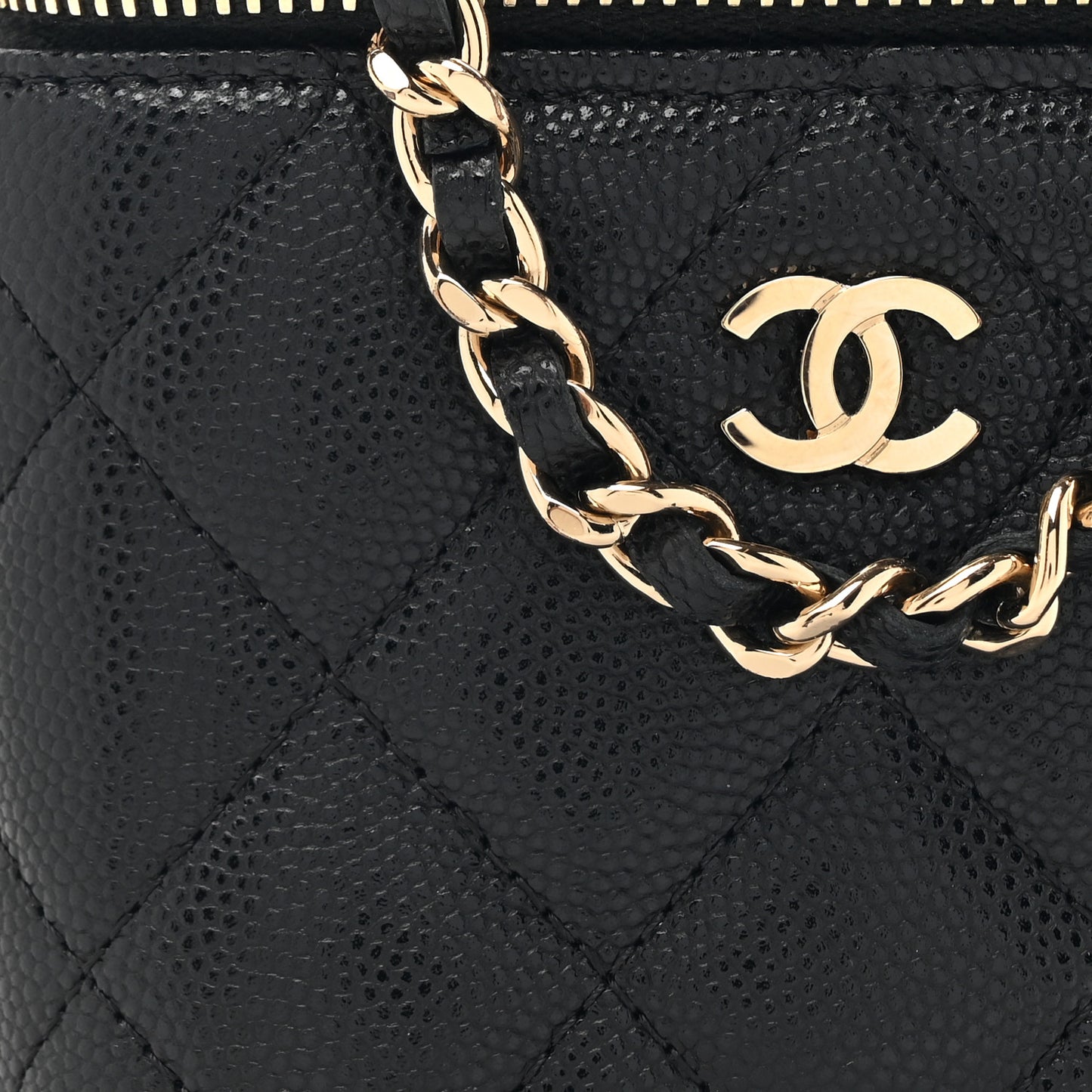 Caviar Quilted Mini Vanity Case With Chain Black
