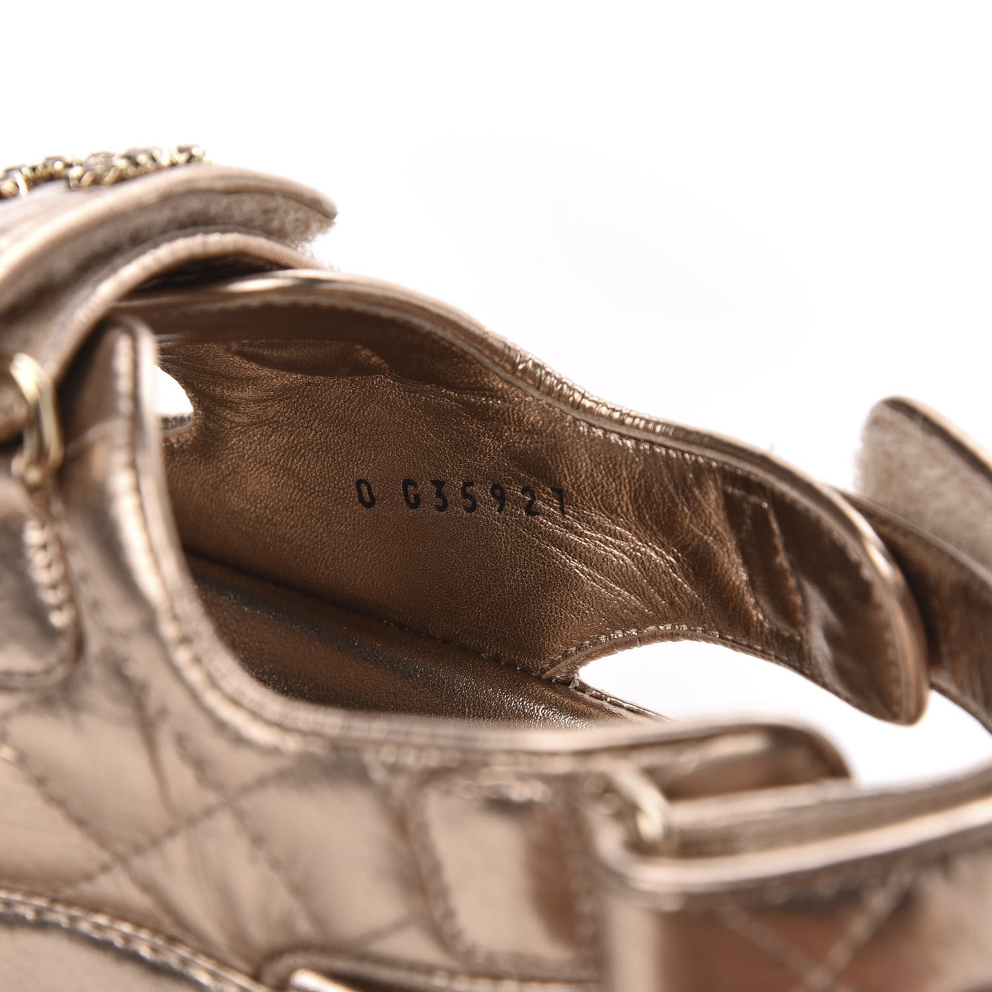 Iridescent Lambskin Quilted Velcro Dad Sandals 38 Light Bronze
