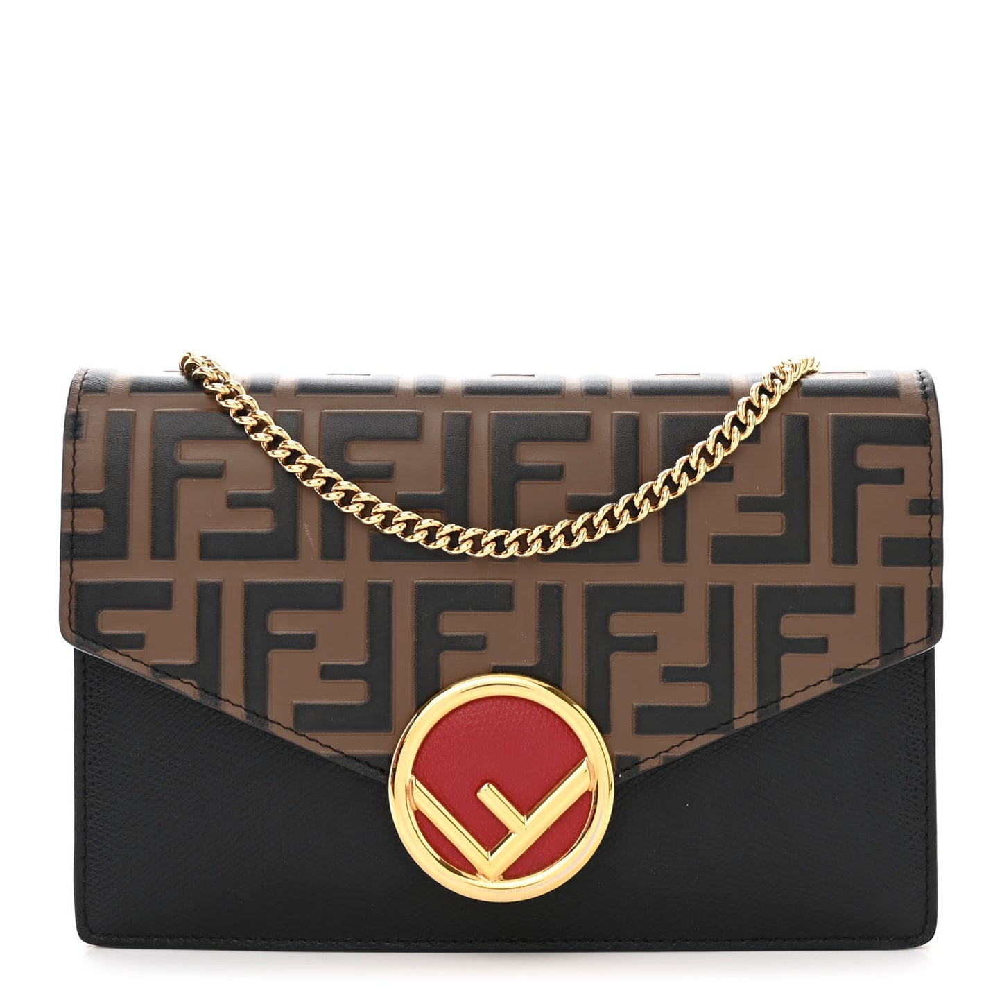 Vitello Cruise F is Fendi Bi-Color FF 1974 Embossed Medium Envelope Wallet On Chain Black Maya