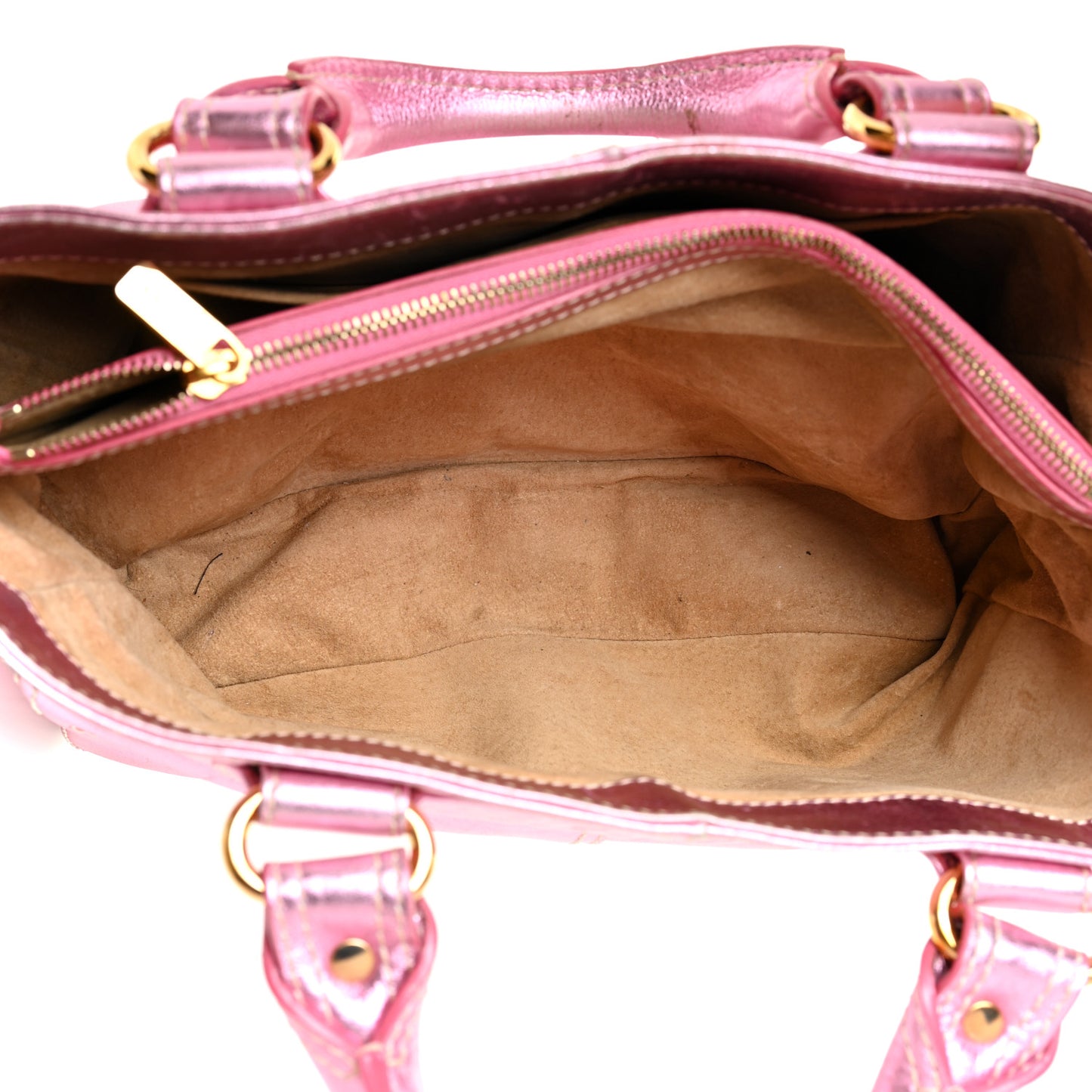 Metallic Lambskin Quilted Boogie Satchel Pink