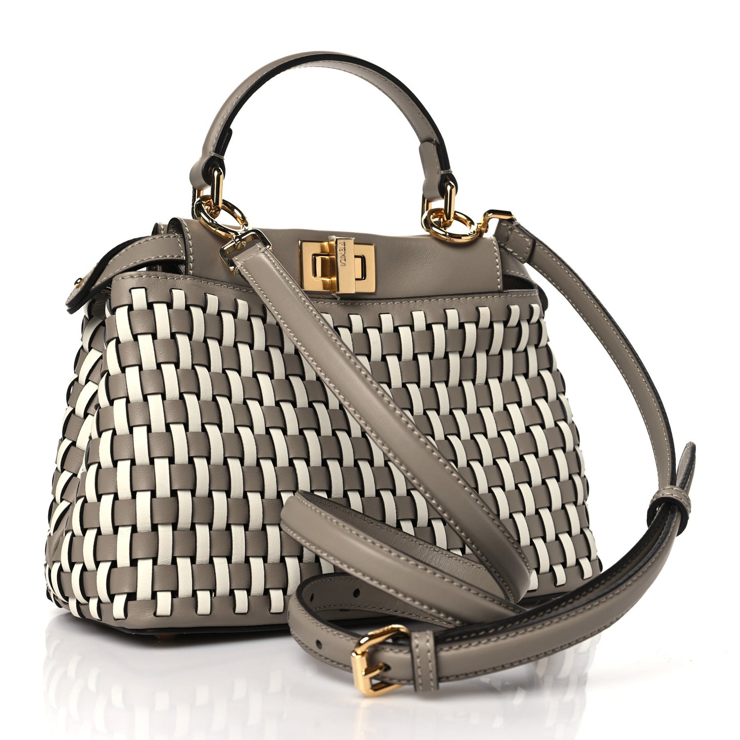 Calfskin Woven Mini Peekaboo Iconic Satchel Tortora