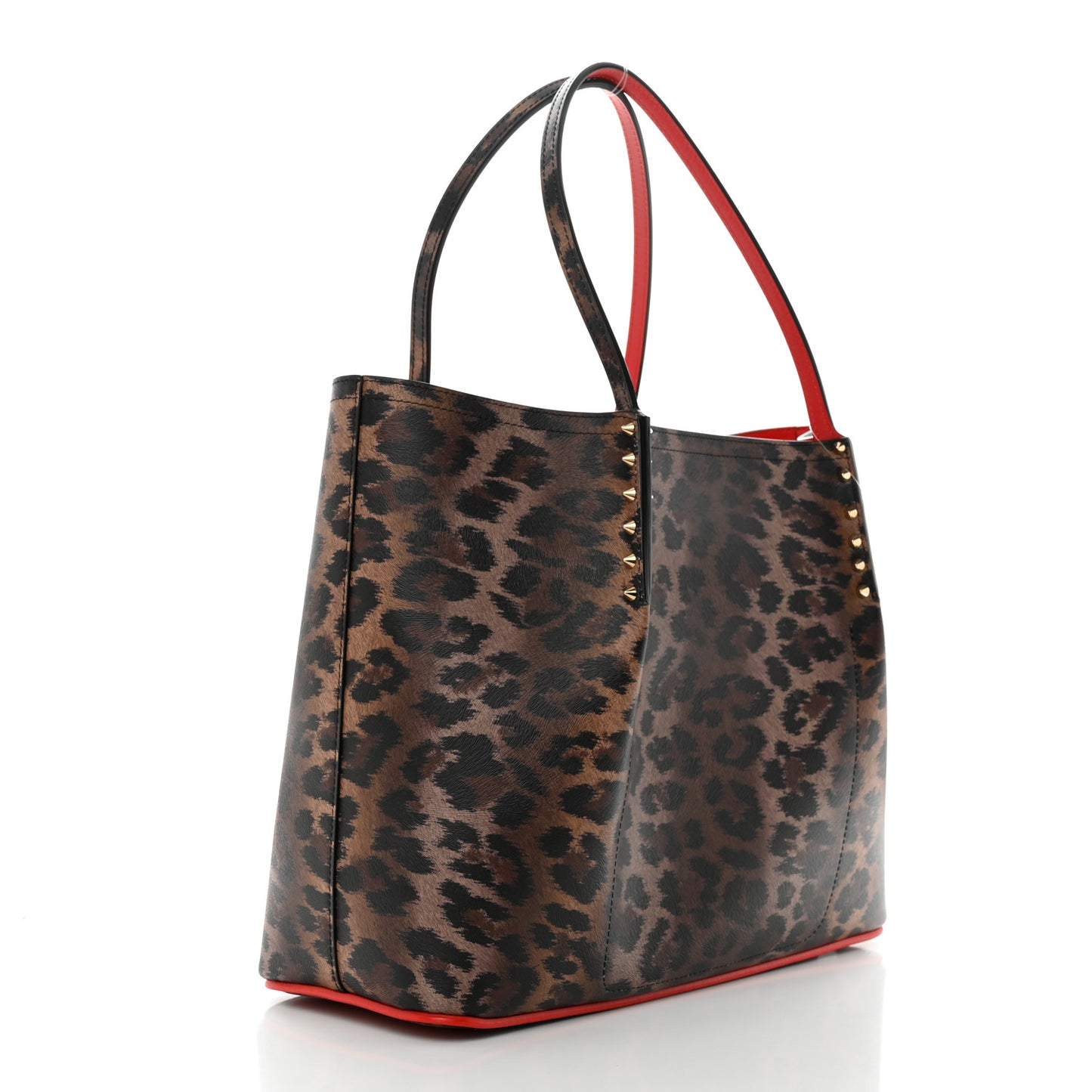 Calfskin Empire Leopard Print Spiked Large Cabarock Shopper Tote Brown