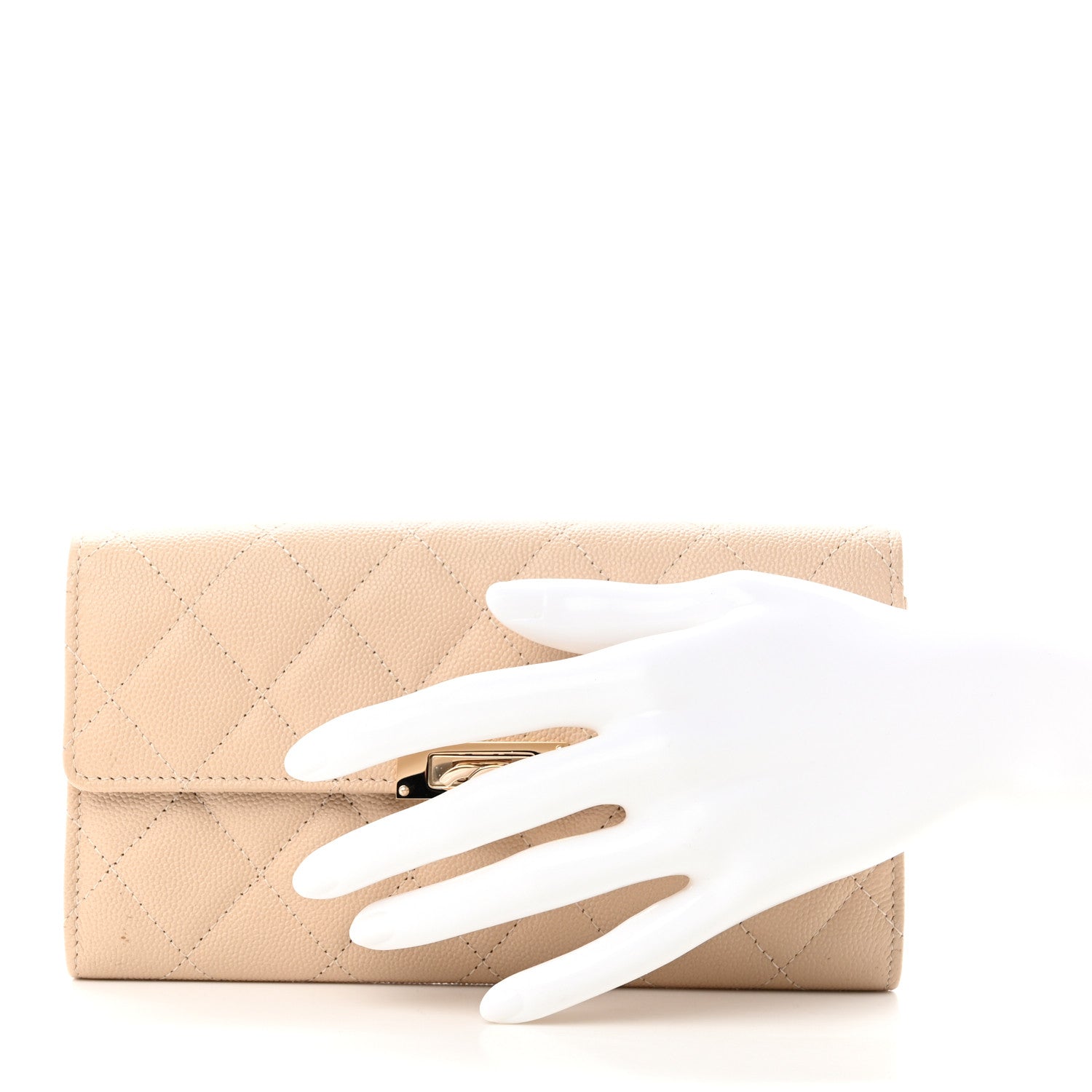 Chanel Caviar Quilted Large Golden Class Gusset Flap Wallet Beige 2 of 13