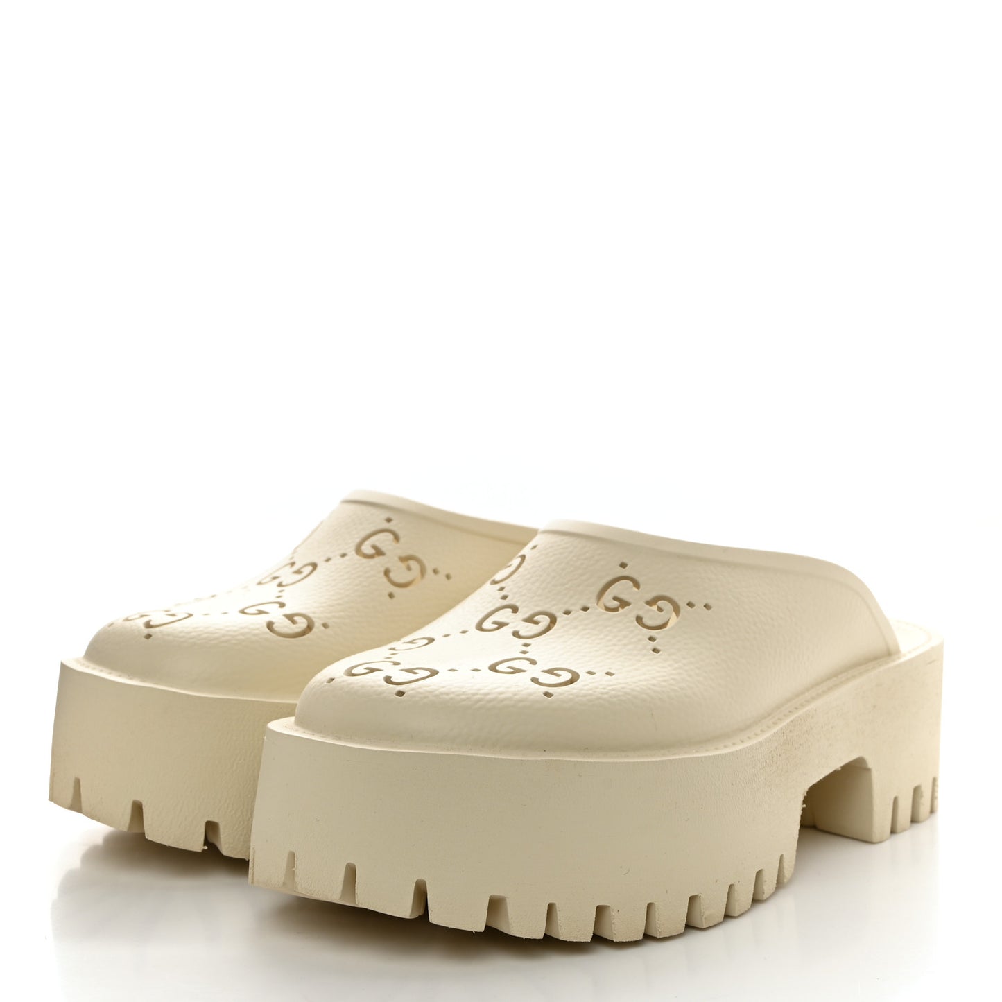 Rubber GG Monogram Perforated Elea Platform 55mm Lug Sole Sandals 37 Mystic White