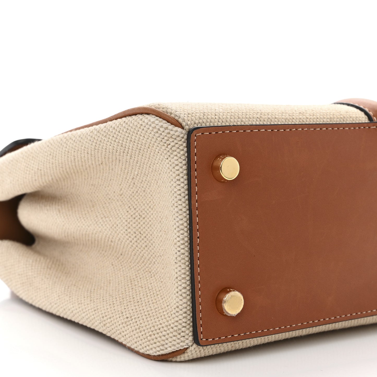 Canvas Calfskin Small 16 Top Handle Bag Natural Tan