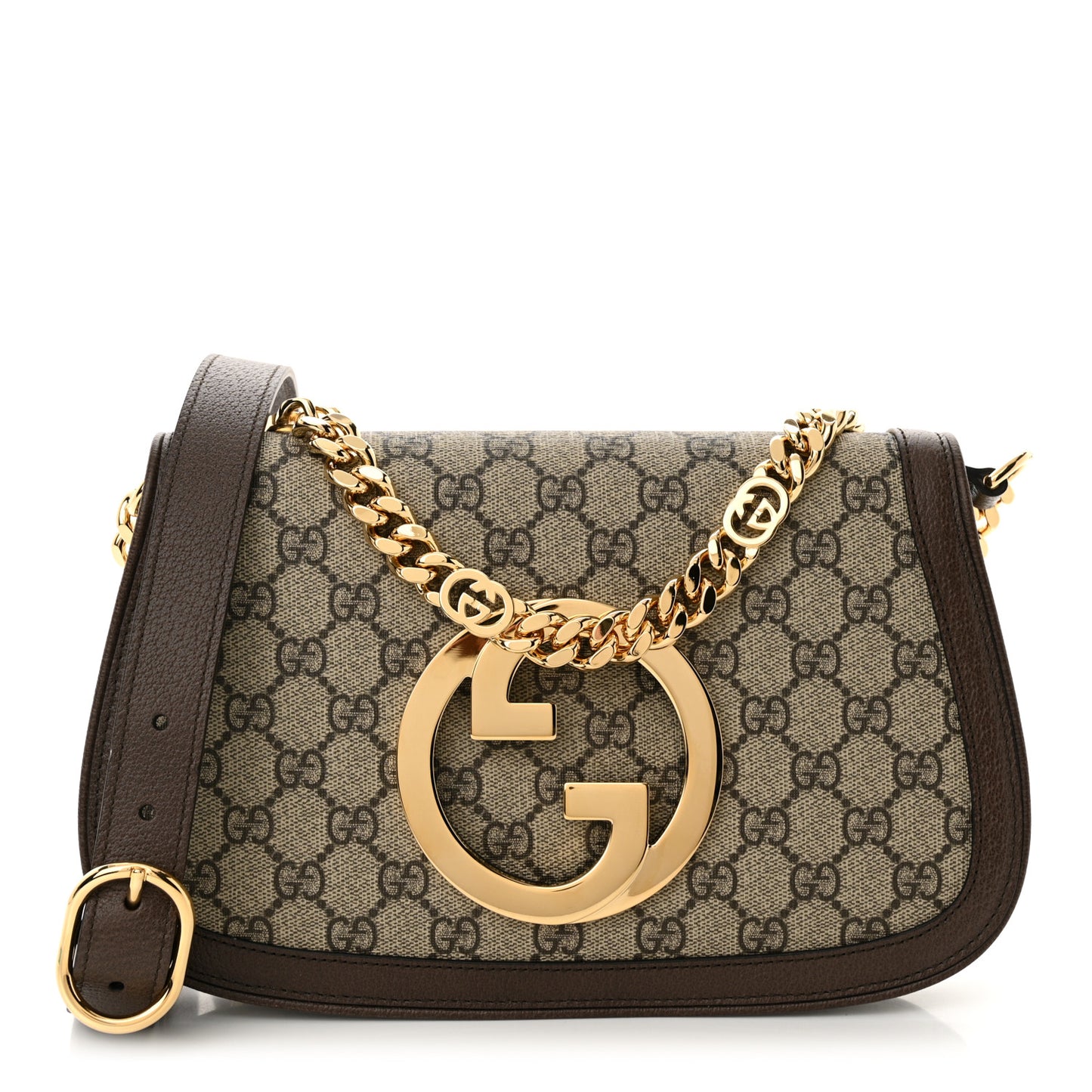 GG Supreme Monogram Textured Dollar Calfskin Blondie Chain Shoulder Flap Bag Beige Ebony New Acero