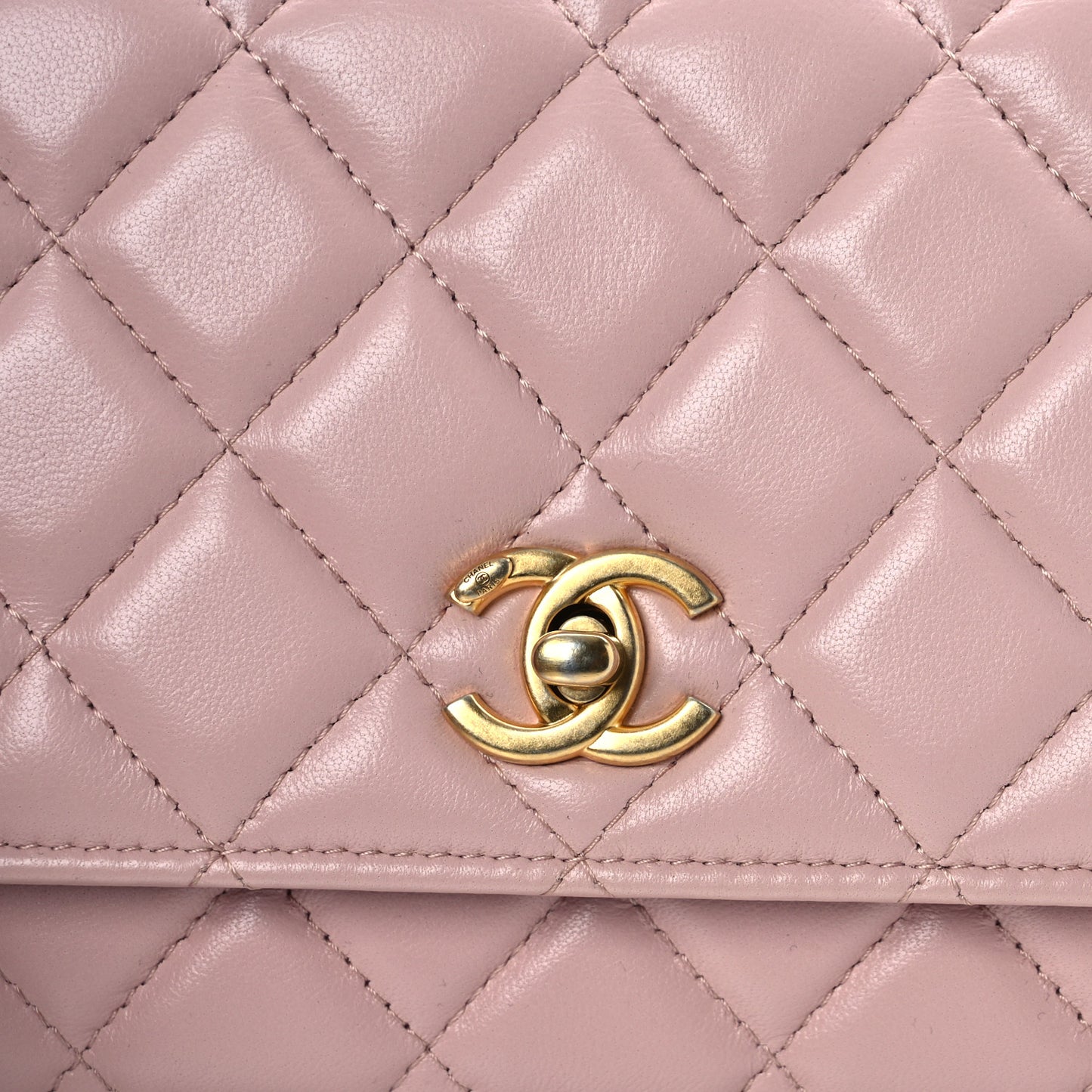 Lambskin Quilted Sweet Camellia Wallet on Chain WOC Light Beige