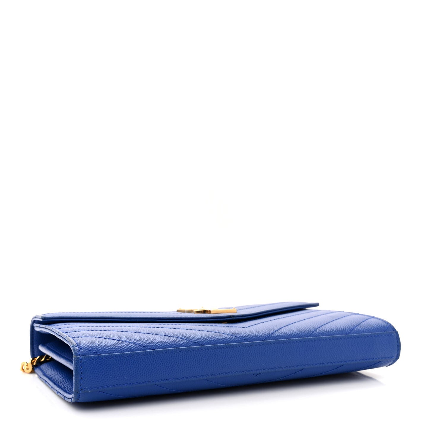 Grain De Poudre Matelasse Chevron Monogram Chain Wallet Blue Majorelle