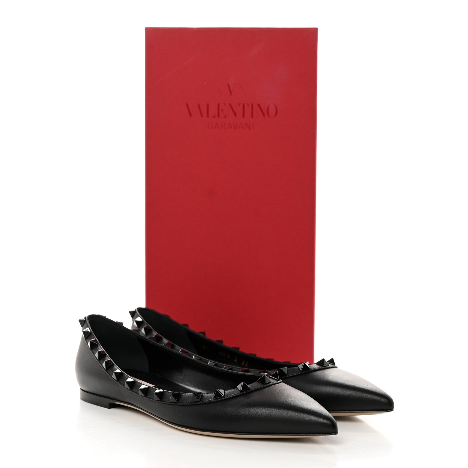 Valentino Garavani Calfskin Lacquered Monochrome Rockstud Ballerina Flats 37 Black 9 of 9