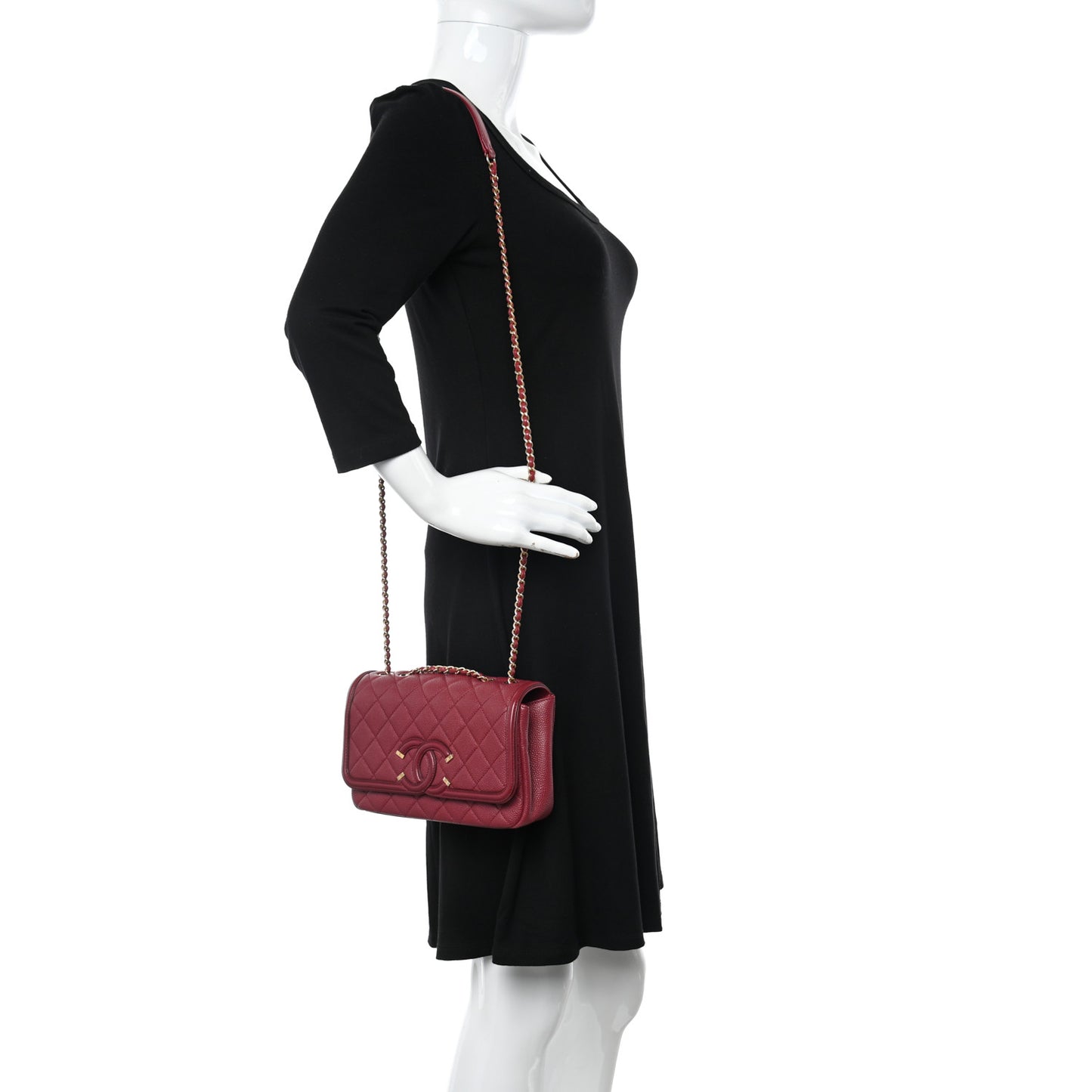 Caviar Quilted Small CC Filigree Flap Burgundy
