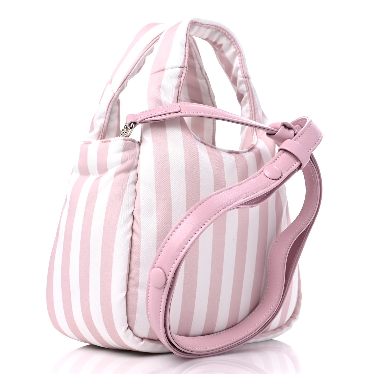 Re-Nylon Soft Padded Striped Small Double Handled Shoulder Bag Alabastro