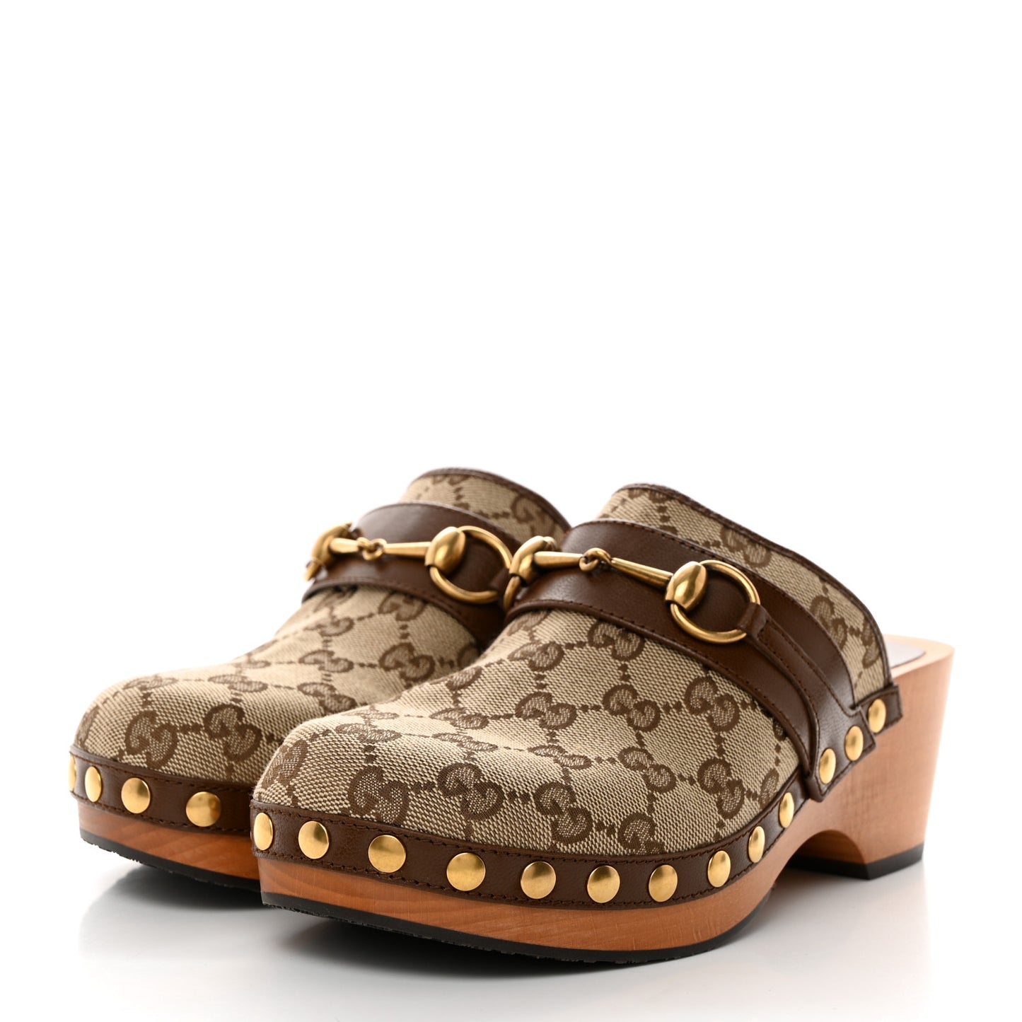 Monogram Goatskin Horsebit Clog Mules 36.5 Beige Ebony Brown Sugar
