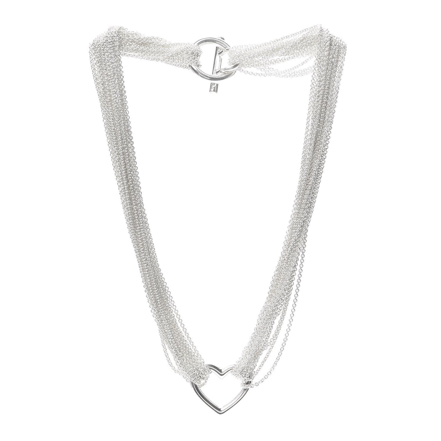 Sterling Silver Heart Multi Chain Toggle Necklace