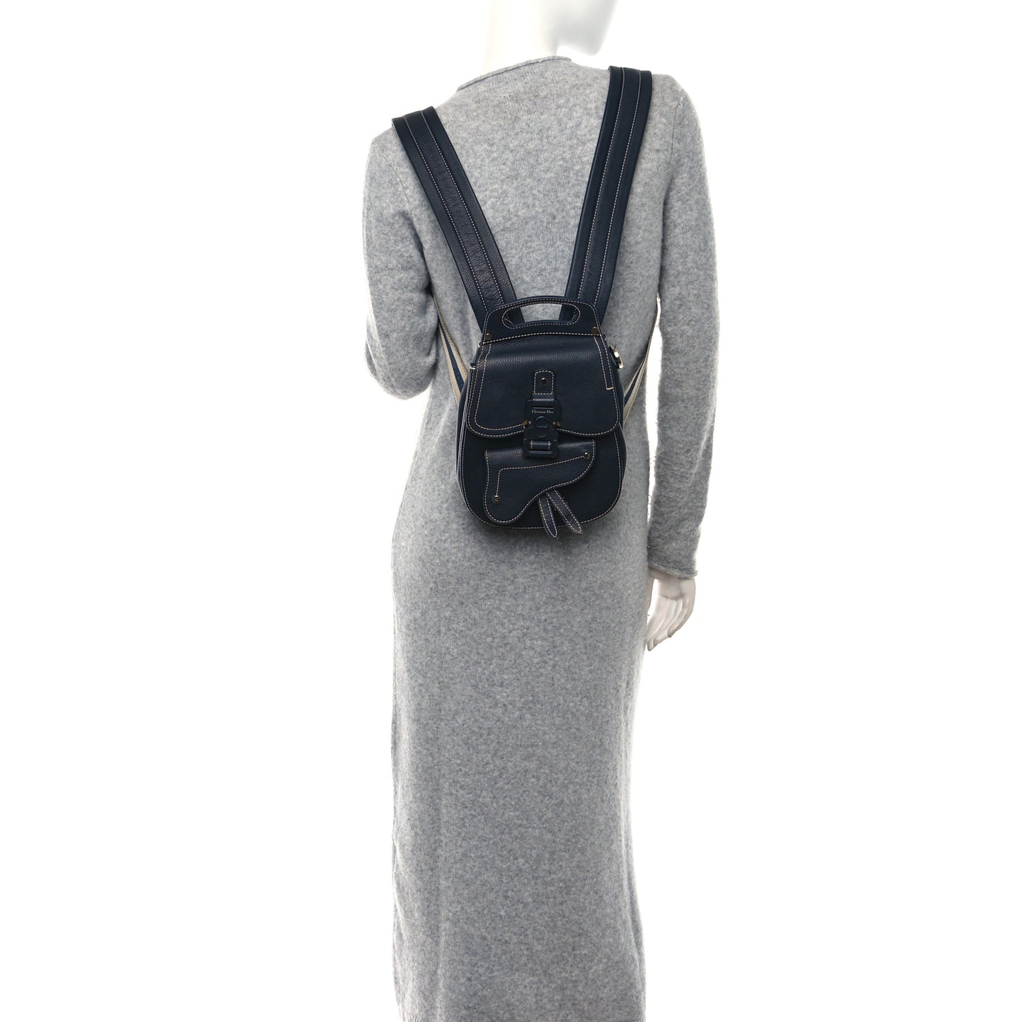 Grained Calfskin Saddle Backpack Navy Blue