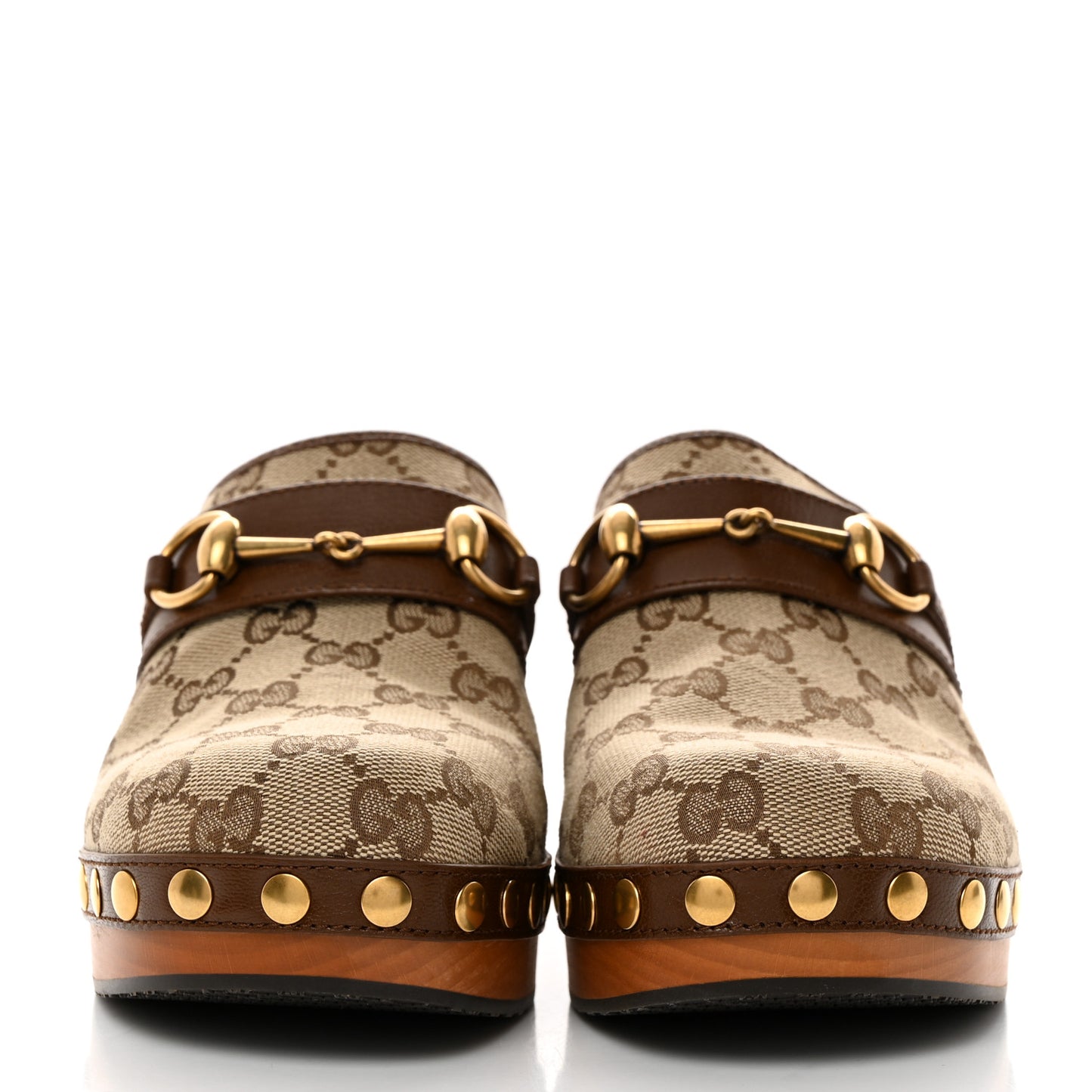 Monogram Goatskin Horsebit Clog Mules 36.5 Beige Ebony Brown Sugar