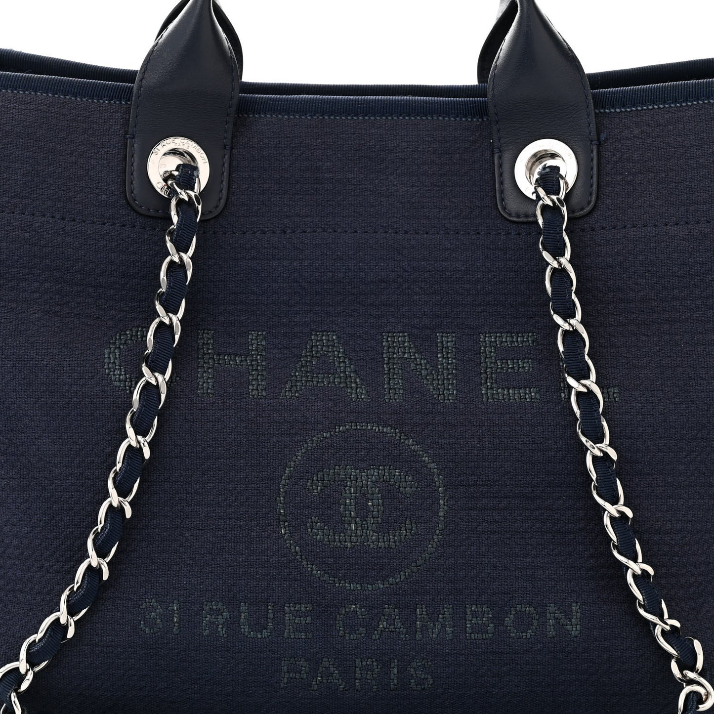 Mixed Fibers Calfskin Medium Deauville Tote Dark Blue