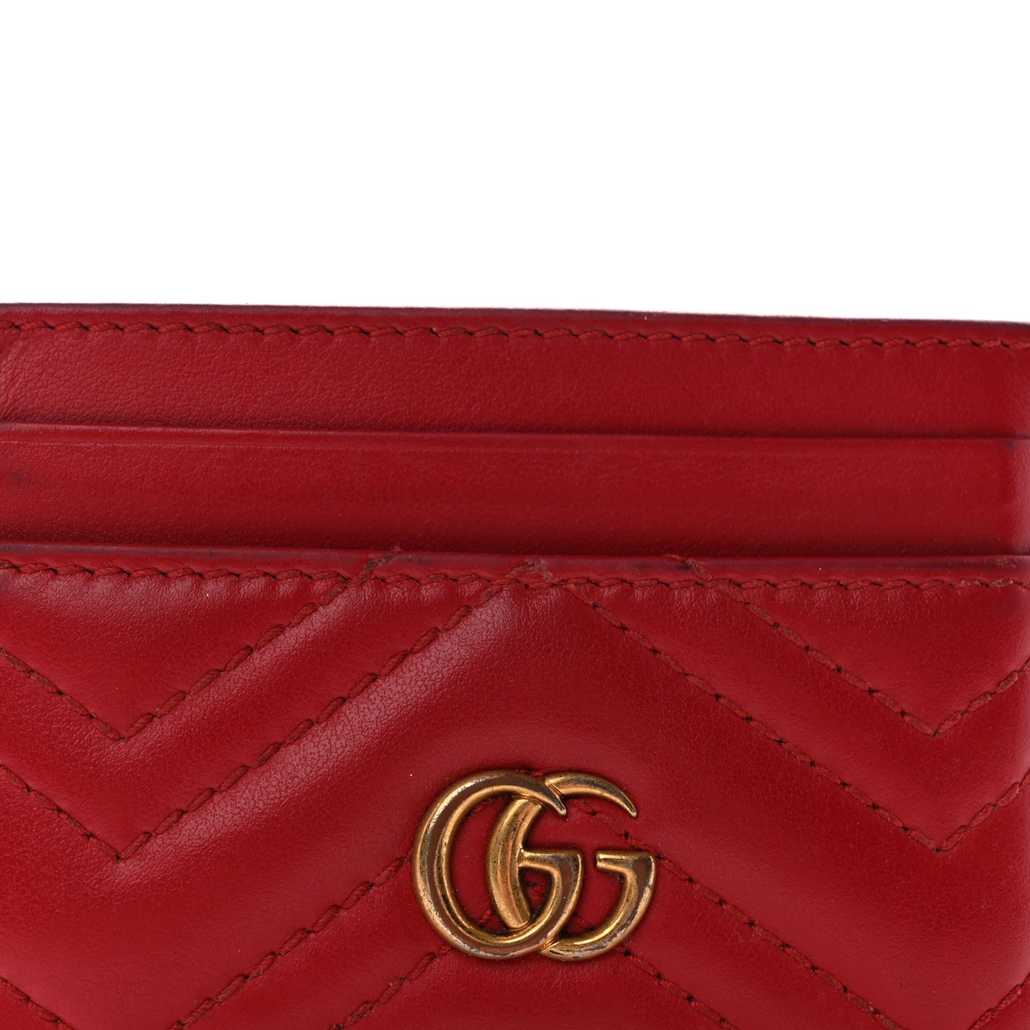 Calfskin Matelasse GG Marmont Card Holder Hibiscus Red