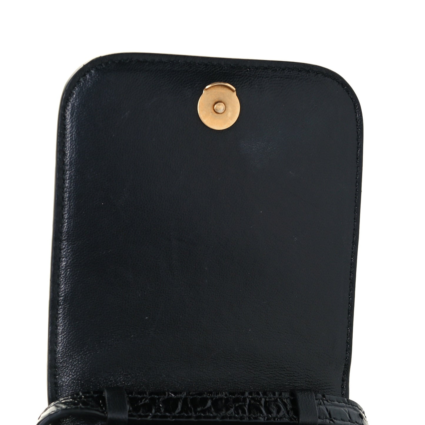 Shiny Calfskin Crocodile Embossed B Phone Holder Black
