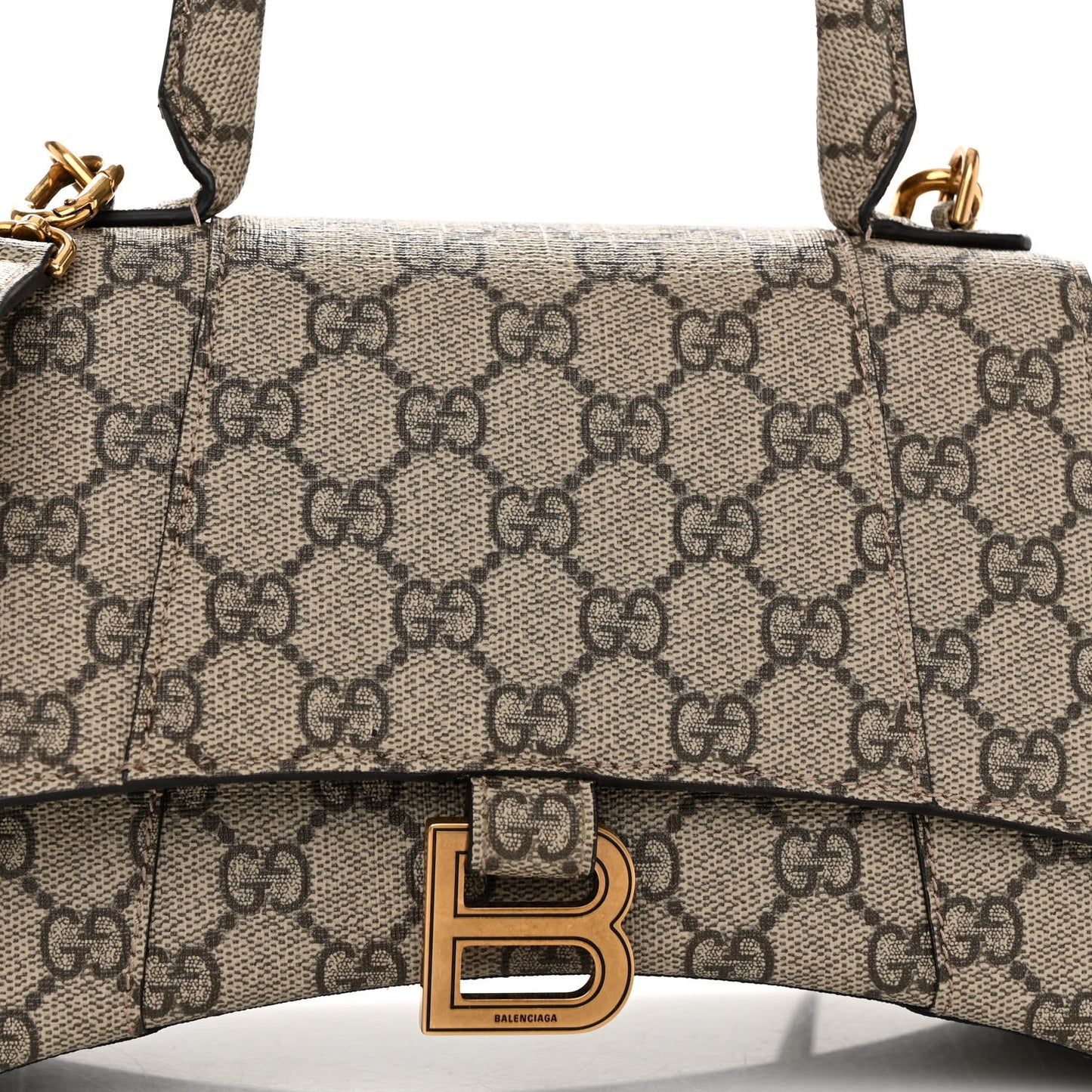 X GUCCI GG Supreme Monogram Small Hourglass Top Handle Bag Beige Ebony
