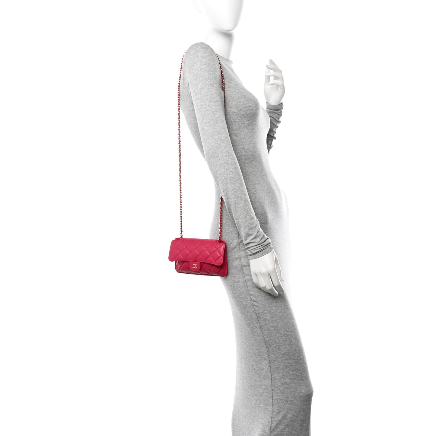Caviar Fabric Quilted Foldable Tote With Chain Pink Multicolor