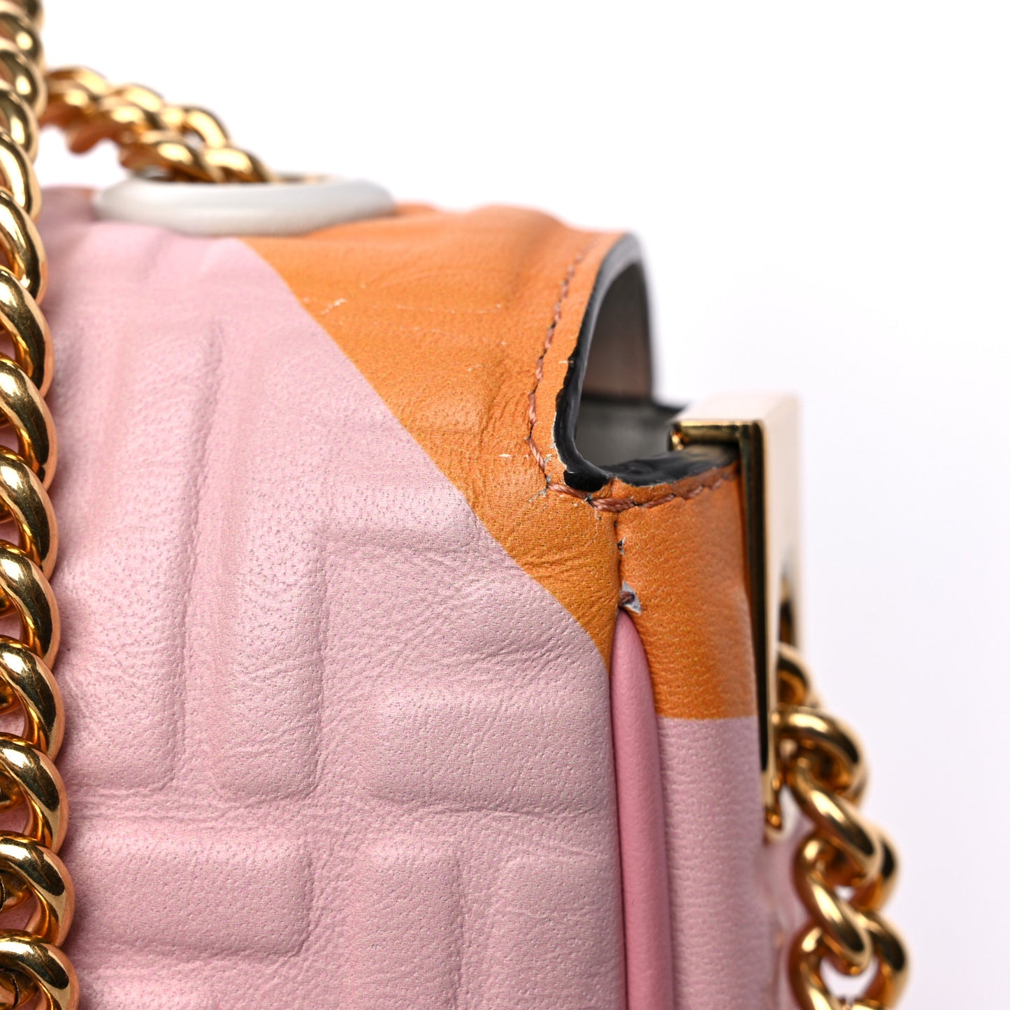 Nappa FF Embossed Line Print Midi Chain Baguette White Multicolor