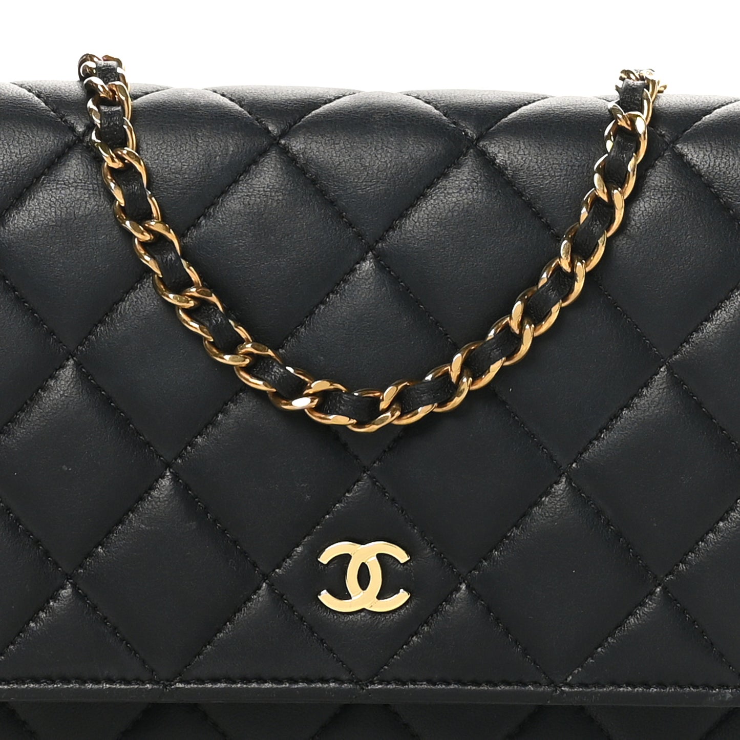 Lambskin Quilted Wallet On Chain WOC Black