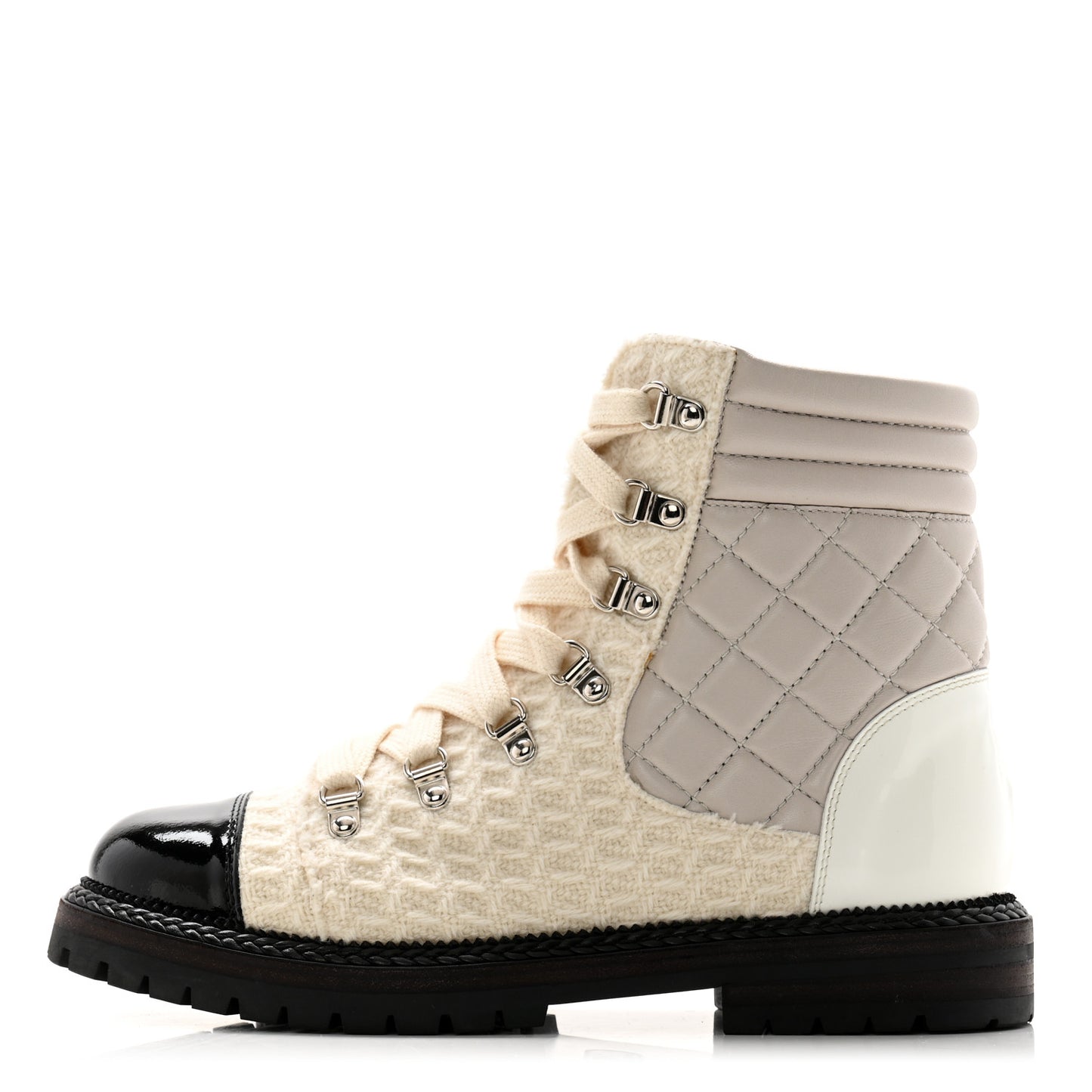 Tweed Patent Cap Toe Lace Up Short Boots 39.5 White