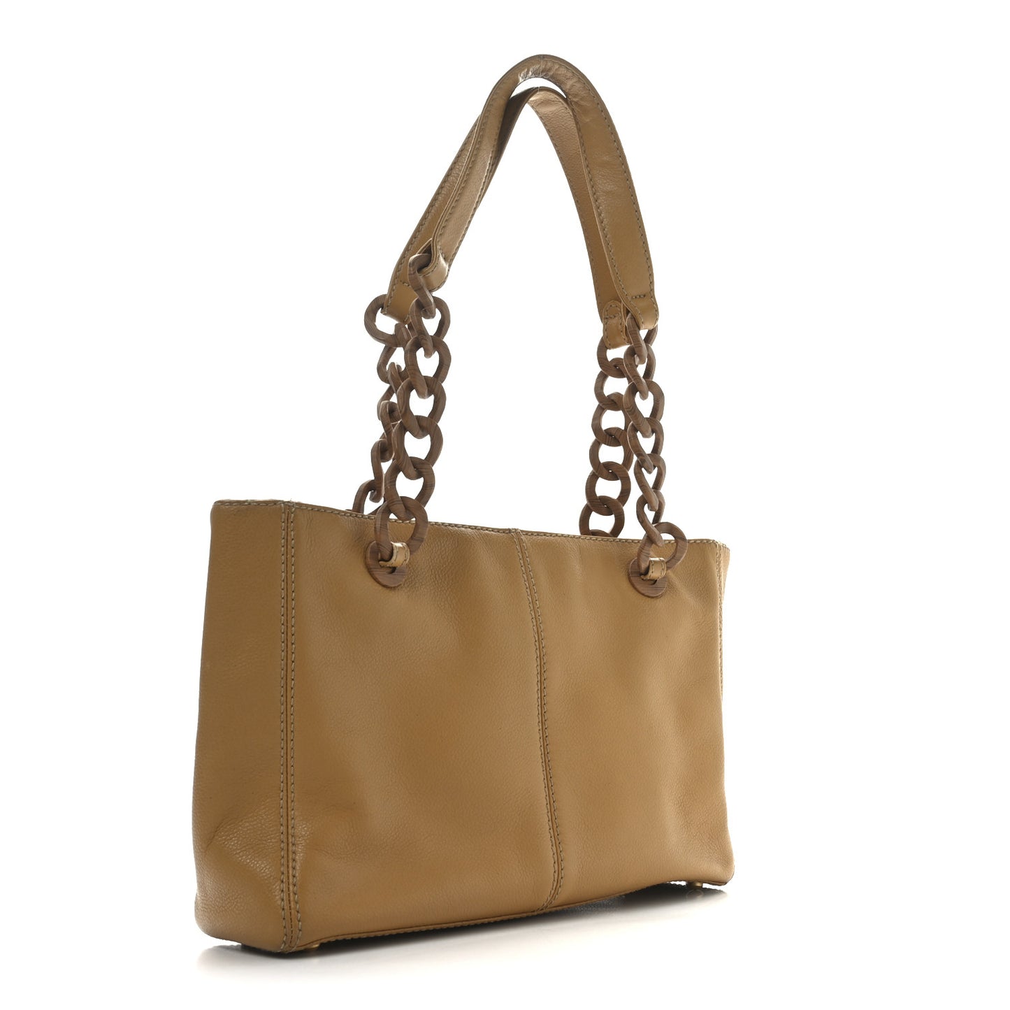 Calfskin Wood Chain Tote Light Brown
