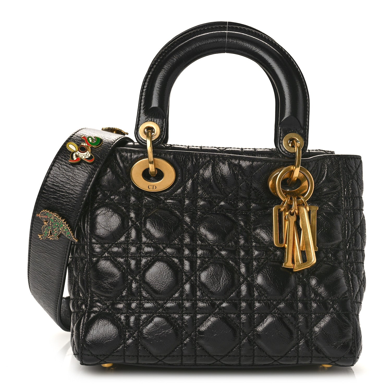 Christian Dior Crinkled Patent Cannage Small Lucky Badges My Lady Dior Black 1 of 9