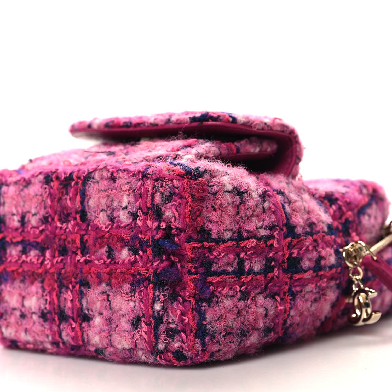 Chanel Tweed Quilted CC Mini Classic Backpack Fuchsia Navy 10 of 11