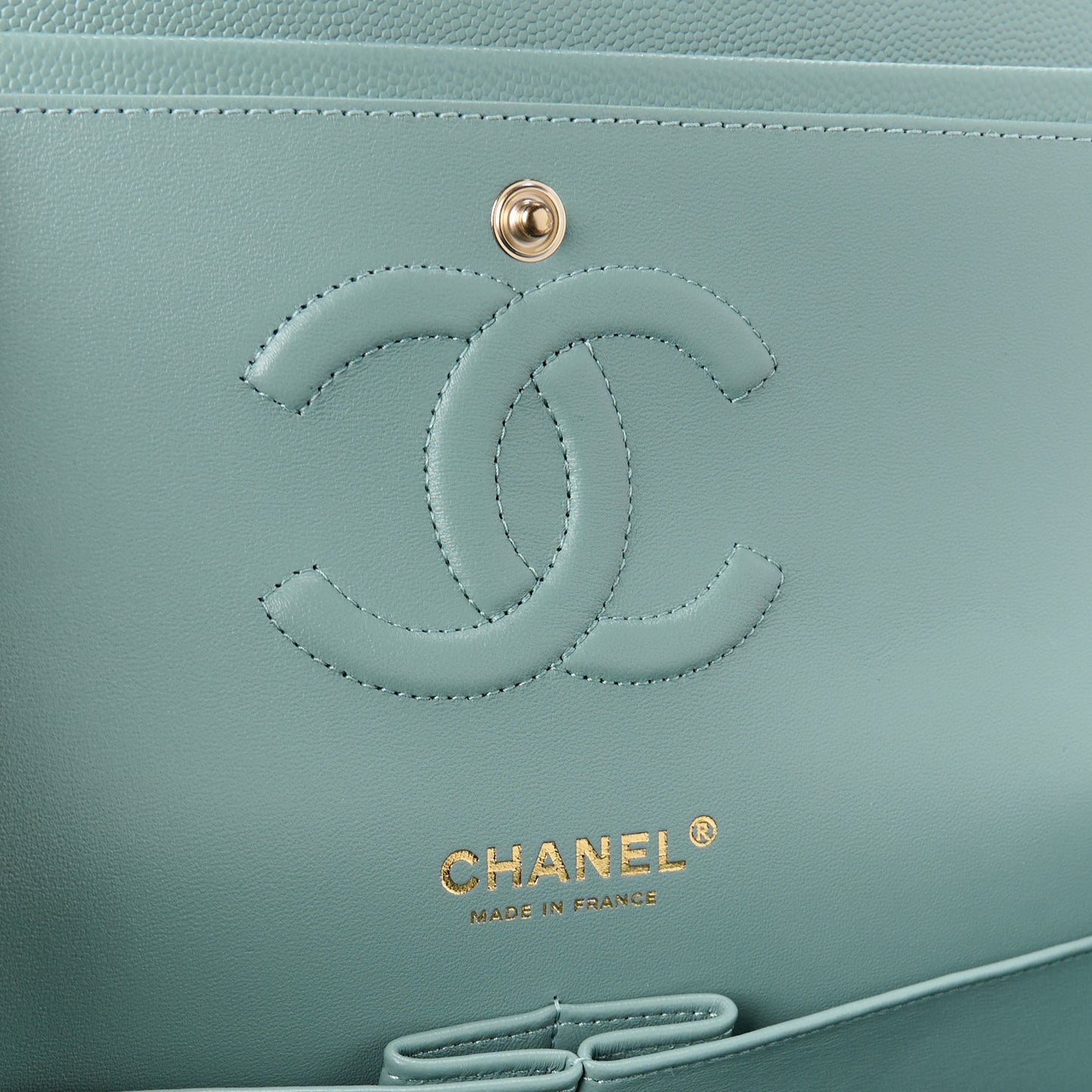 Caviar Quilted Medium Double Flap Dark Green