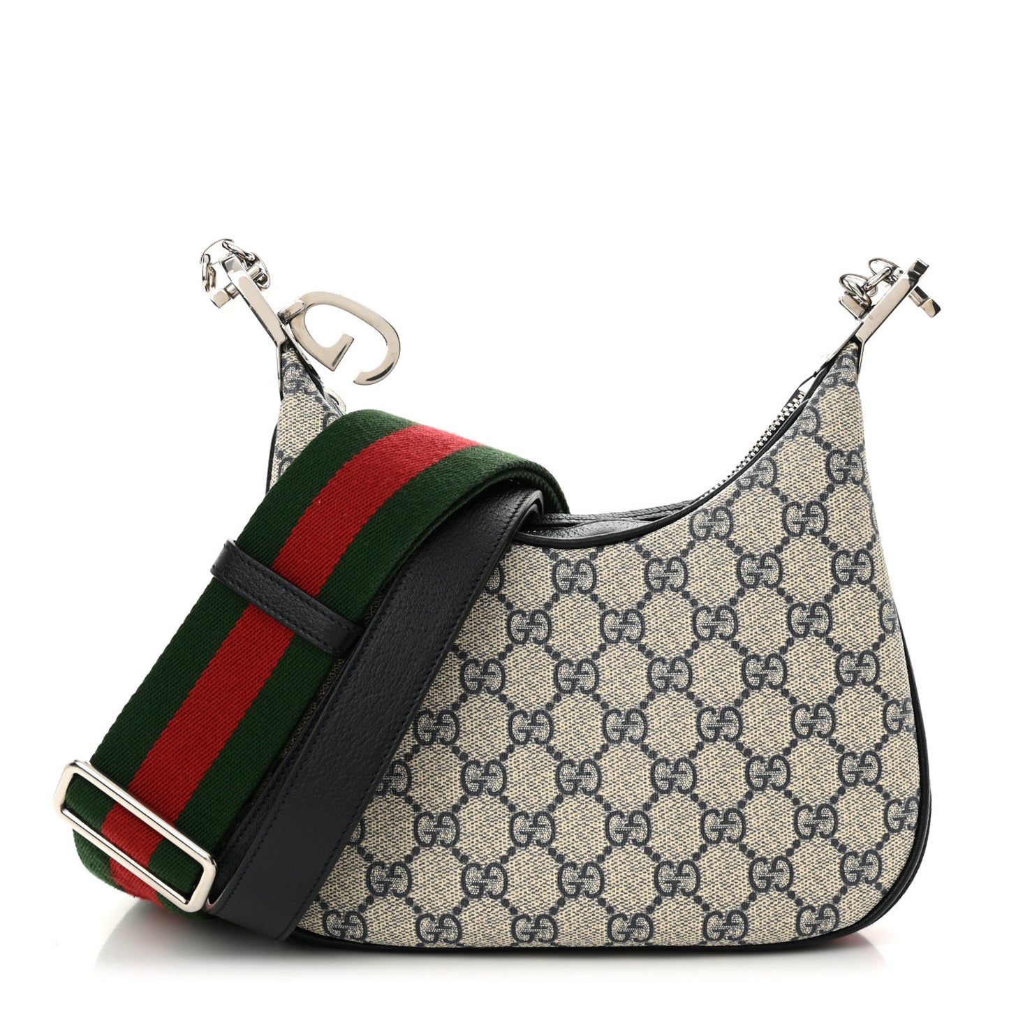 GG Supreme Monogram Textured Calfskin Web Small Attache Shoulder Bag Beige Blue