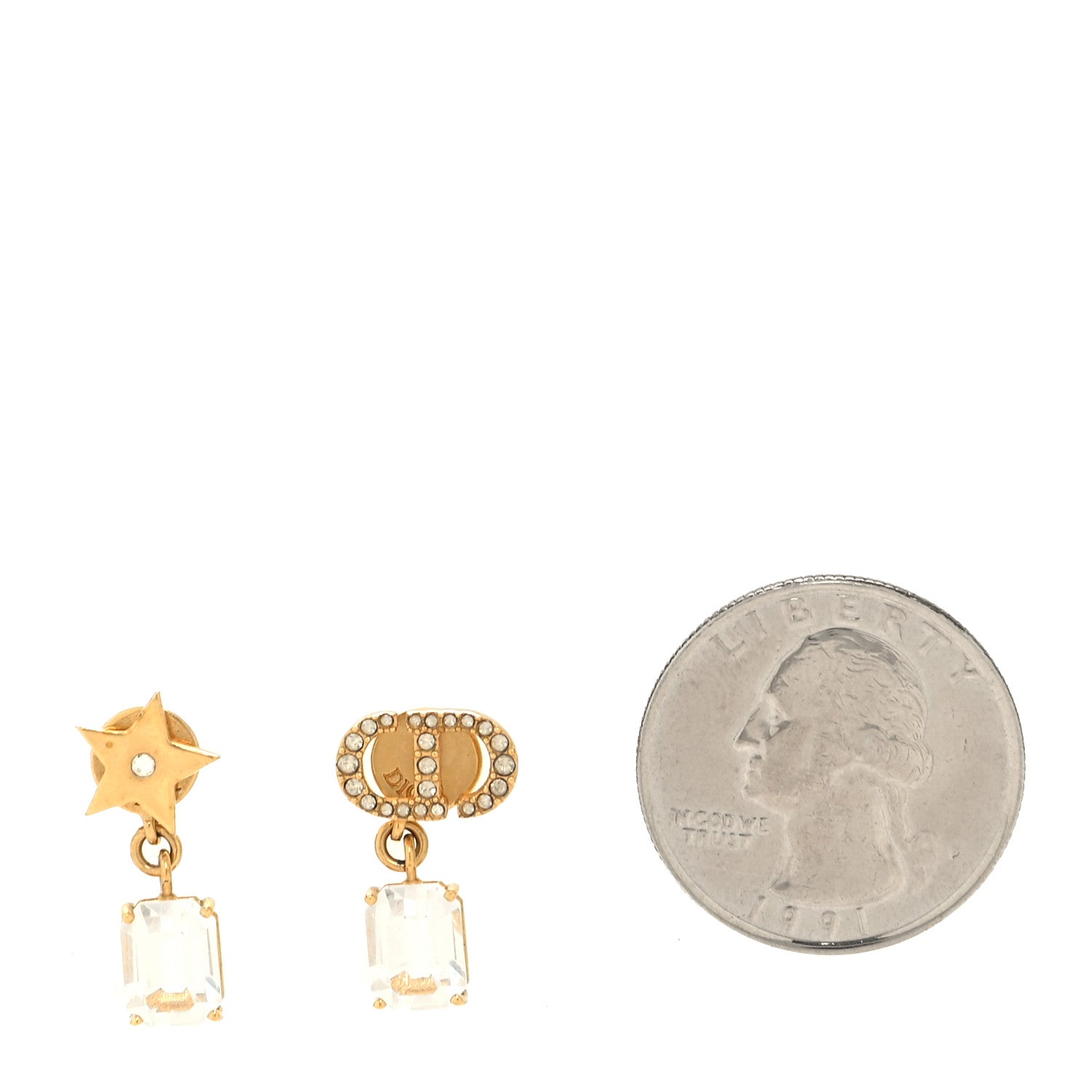 Christian Dior Crystal Star CD Earrings Gold 2 of 5