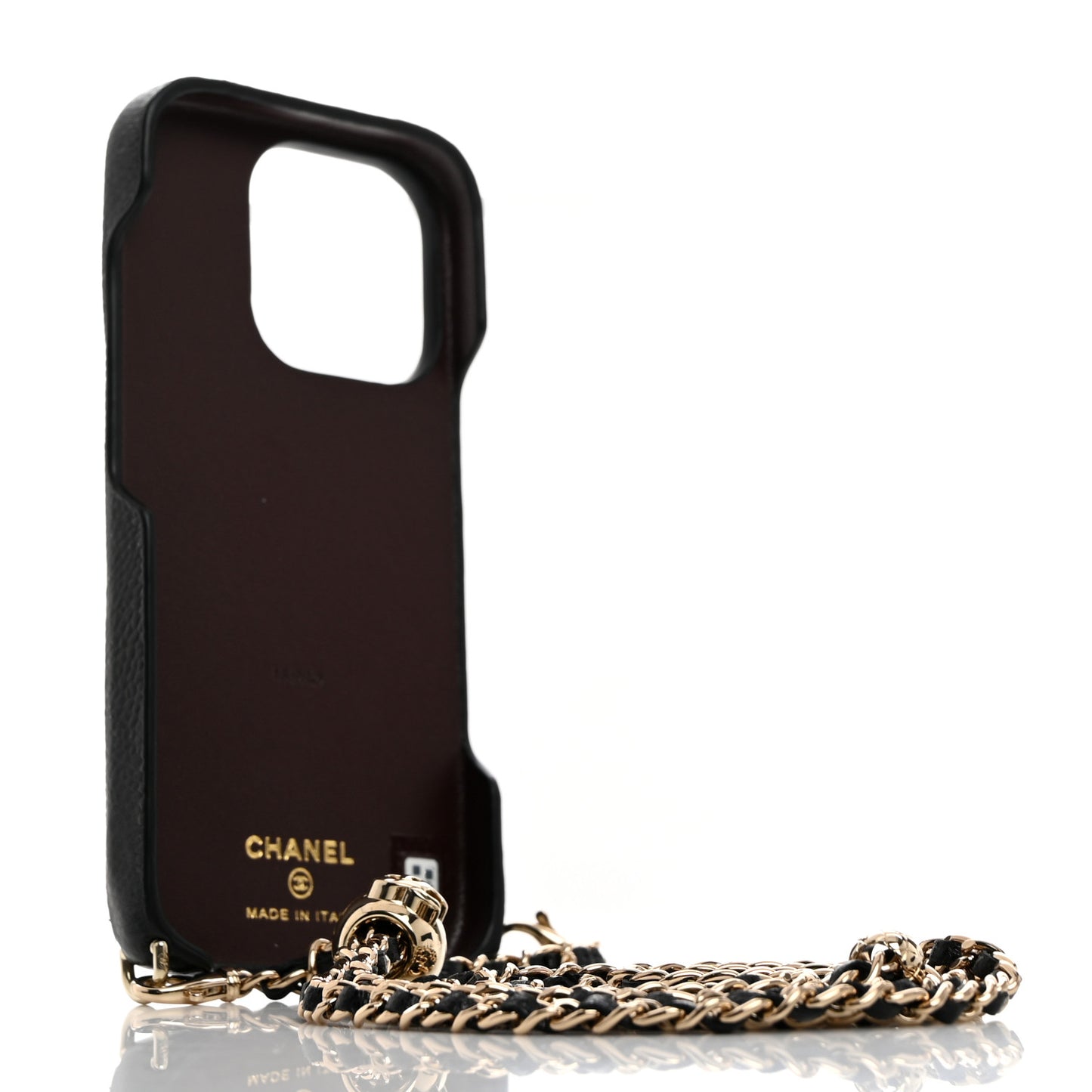 Caviar Quilted Pearl Crush iPhone 16 Pro Case With Chain Black
