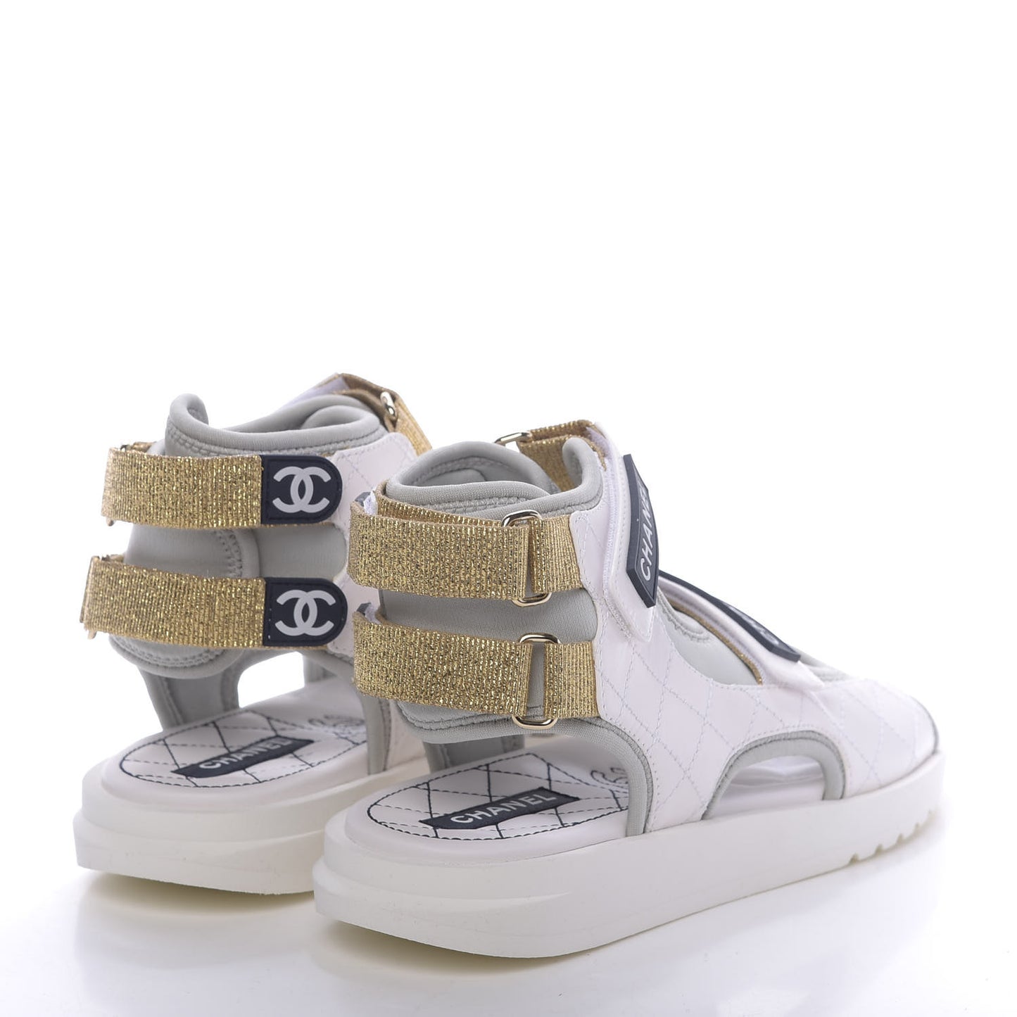 Goatskin Fabric Gladiator Sandals 37.5 White Light Grey Navy Blue