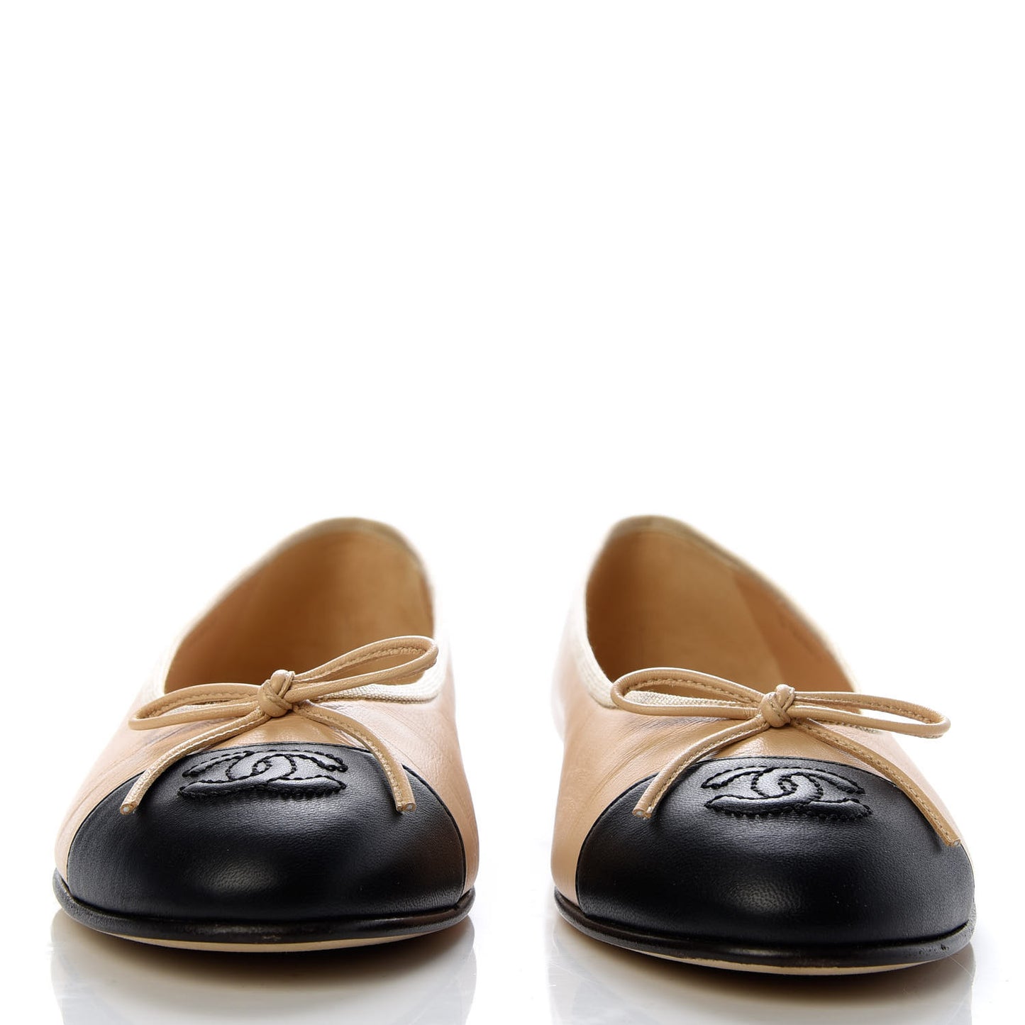 Lambskin Cap Toe CC Ballerina Flats 39.5 Beige Black