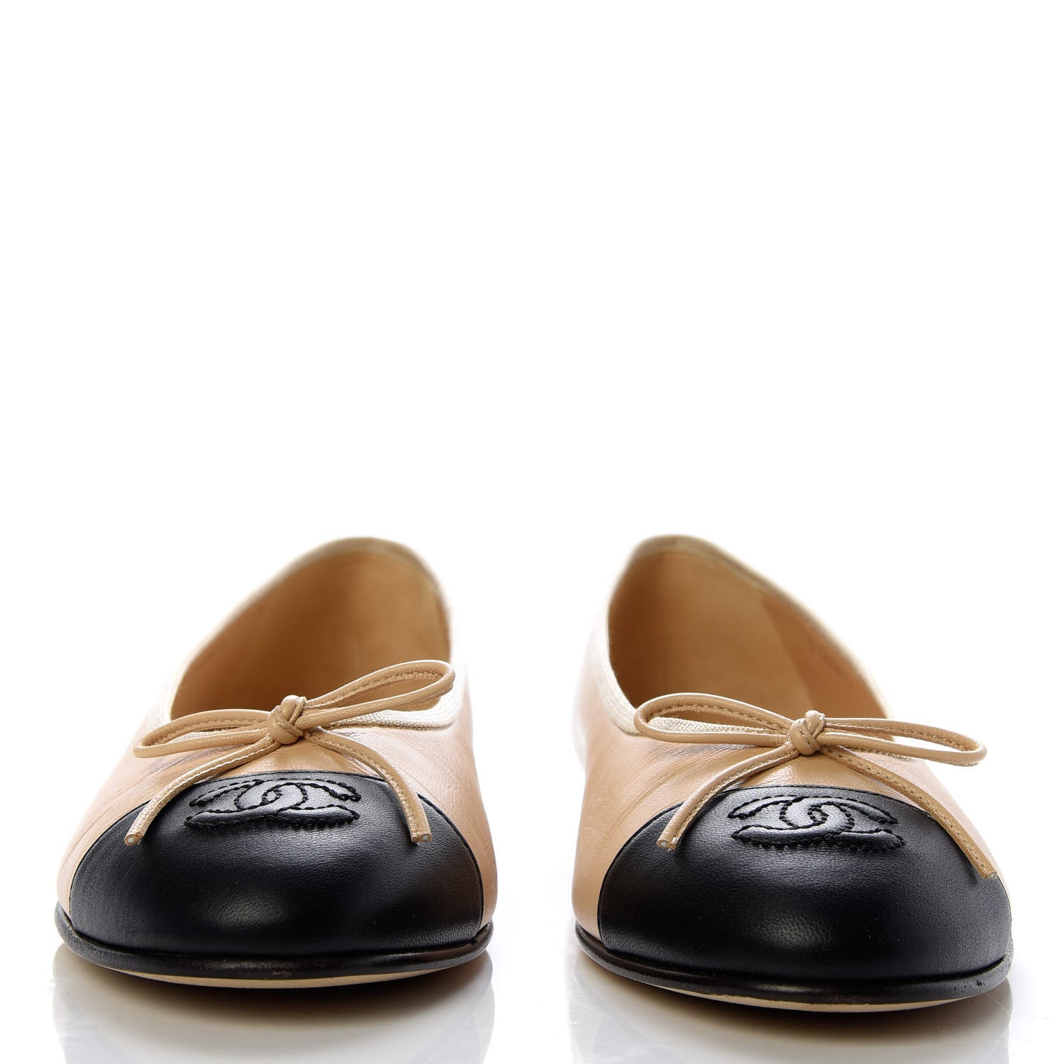 Chanel Lambskin Cap Toe CC Ballerina Flats 39.5 Beige Black 2 of 10