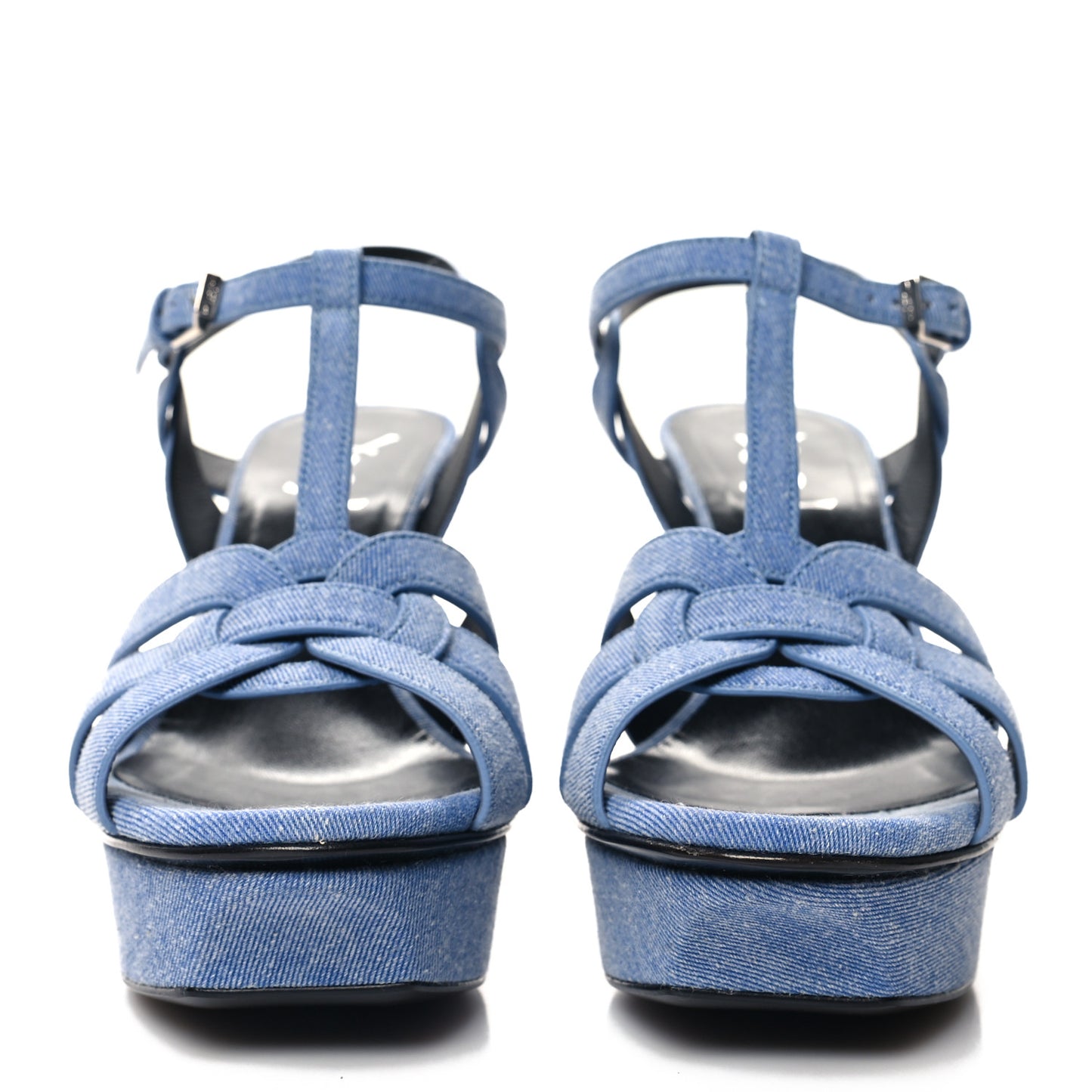 SAINT LAURENT Denim Tribute 75 Platform Sandals 37.5 Blue